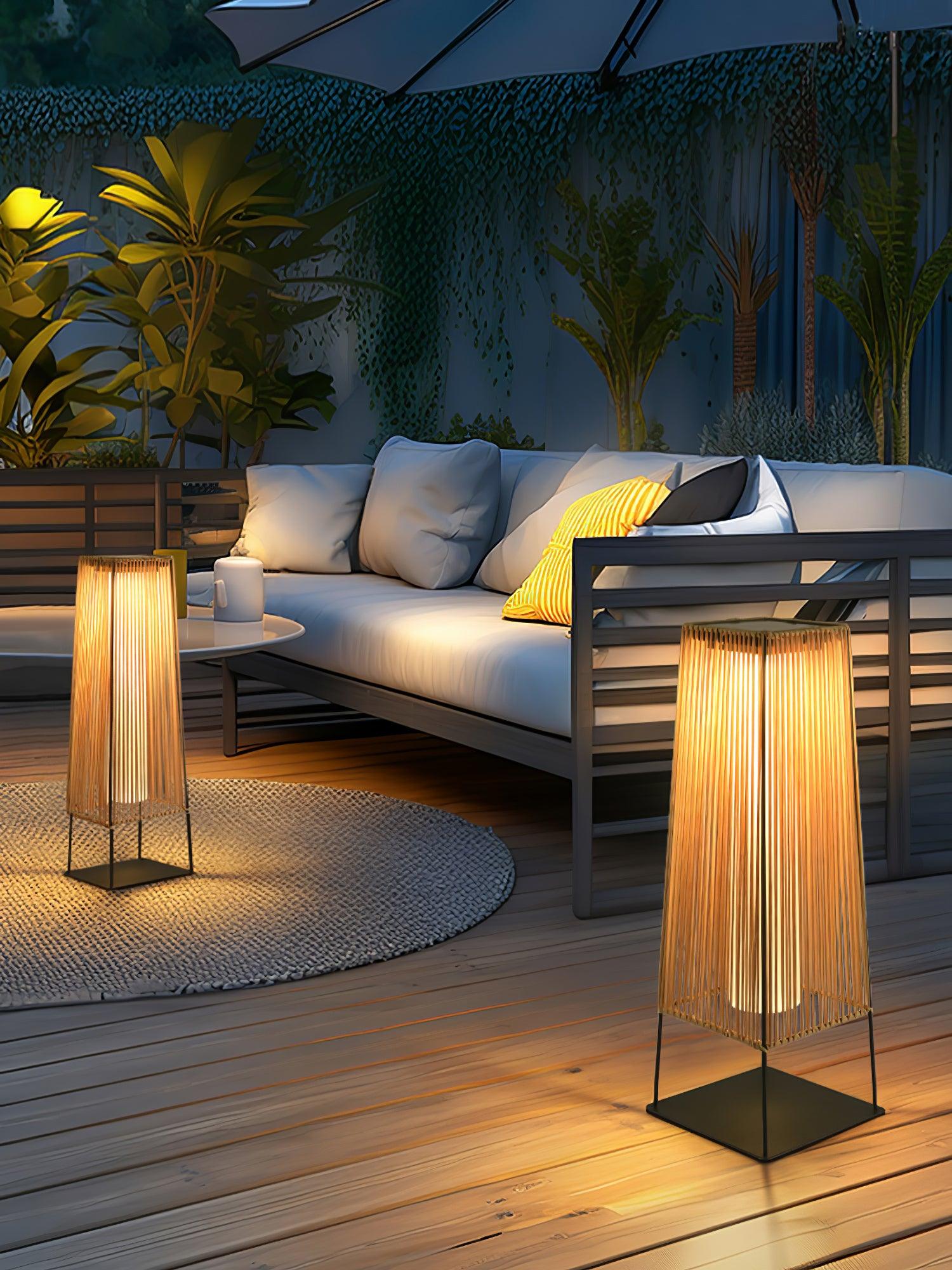 Plastic Rattan Outdoor Post Light with Solar Panel - Cueteks