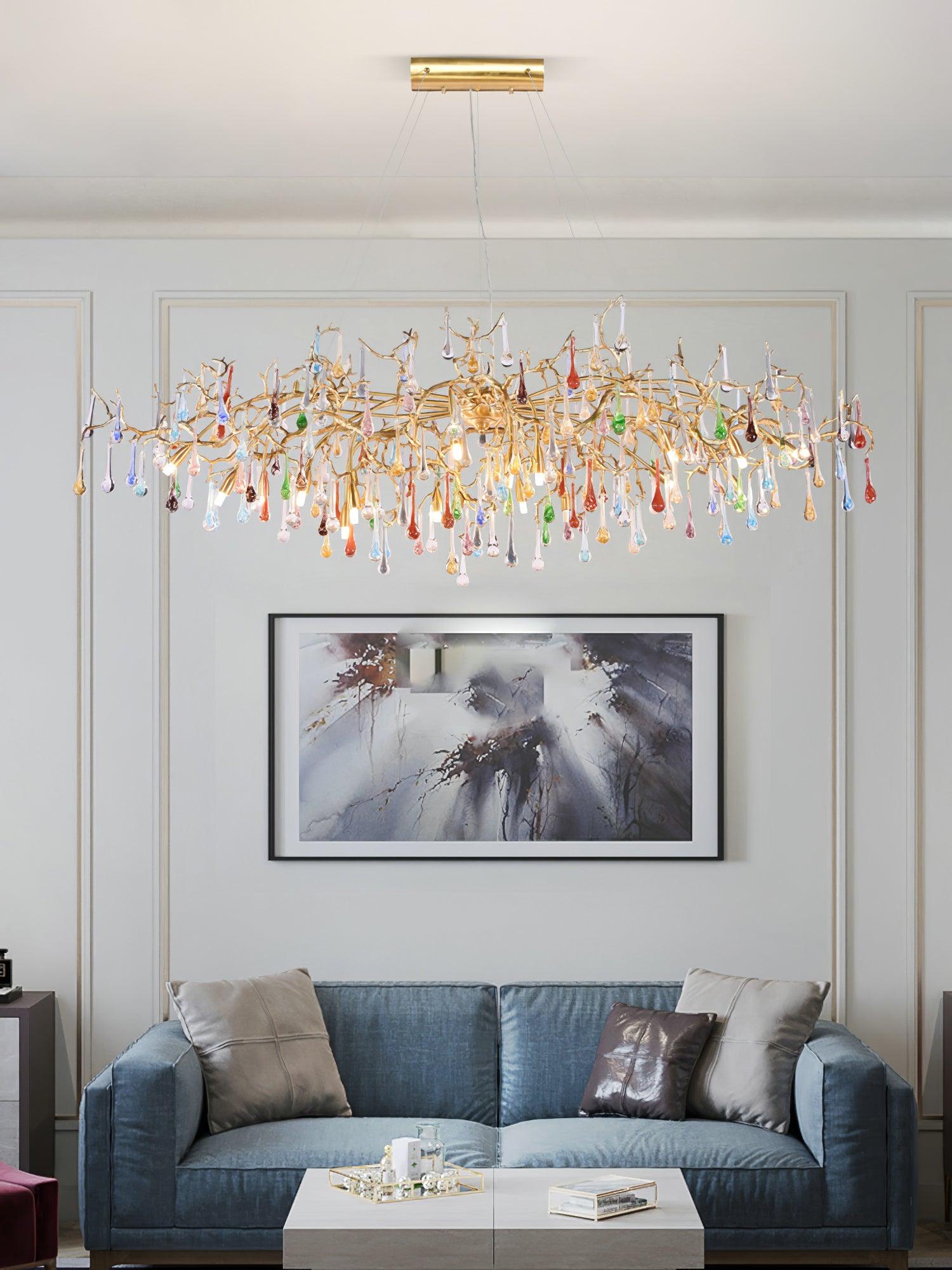 Colorful Raindrop Brass Branch Chandelier - Cueteks