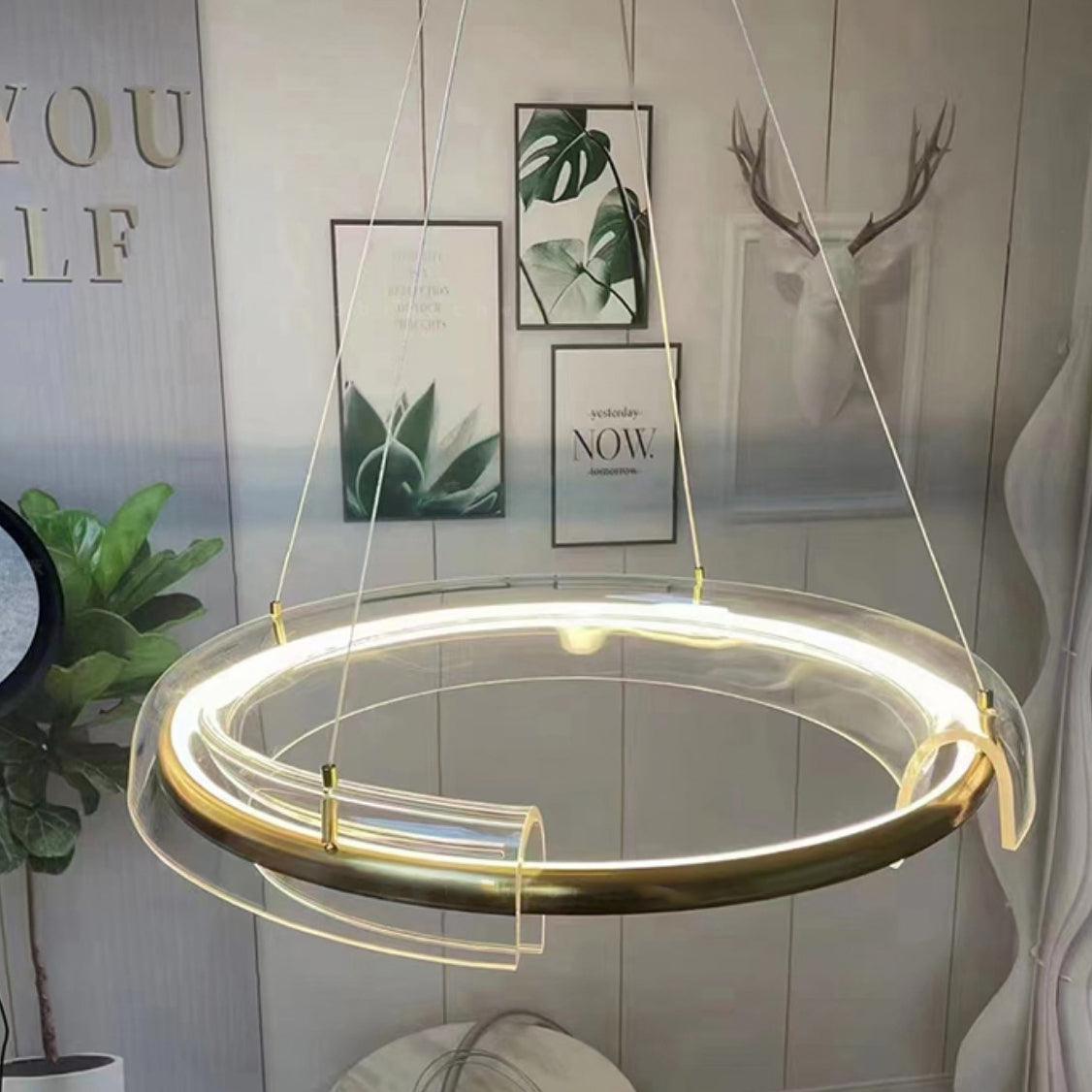 Overhead detail of clear arc ends and gold-coloured ring