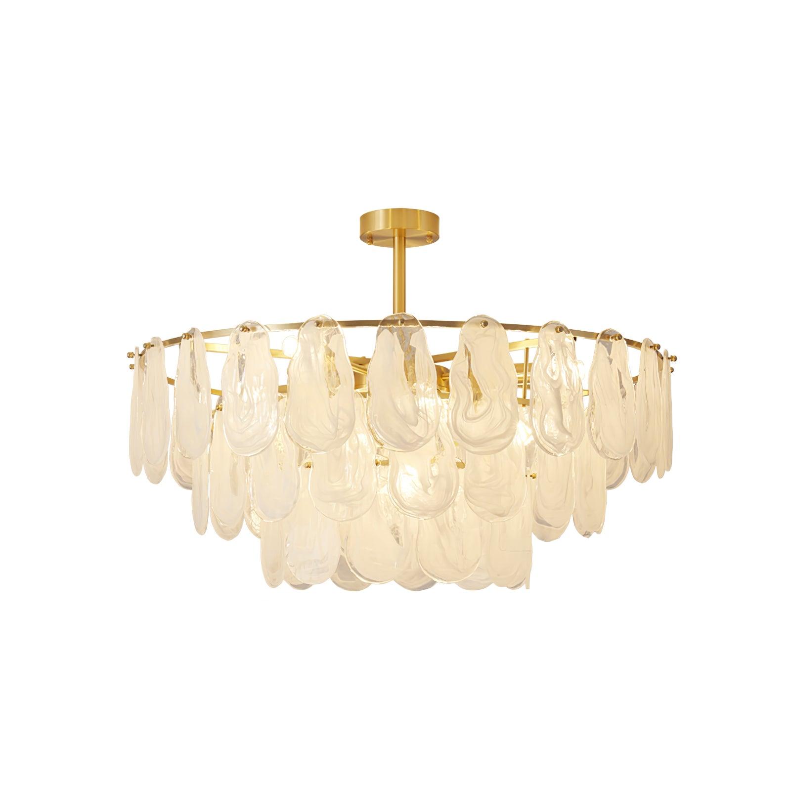 Round Cloud circular pendant shown with a compact canopy, central rod and layered glass