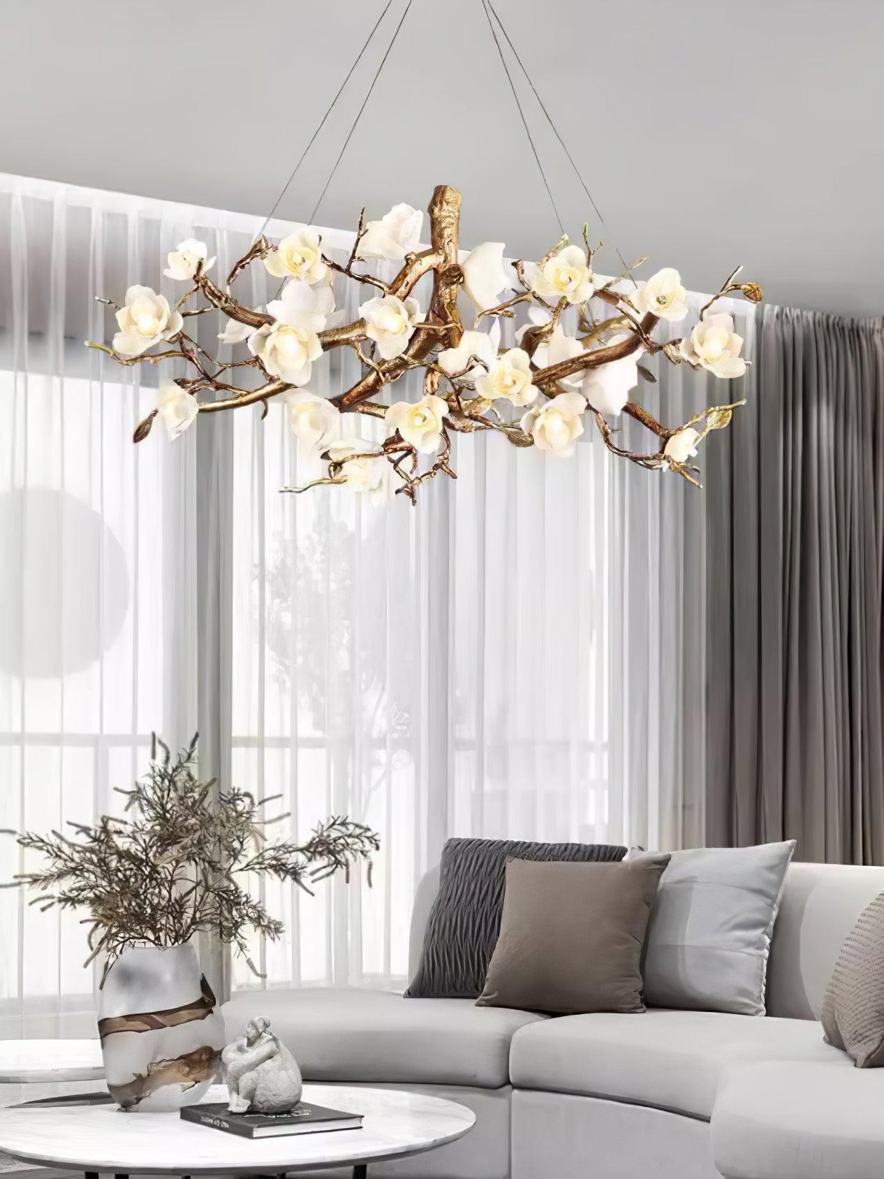 Flower Bloom Branch Brass Chandelier - Cueteks