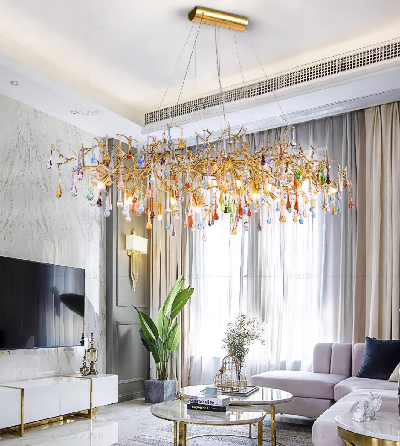 Colorful Raindrop Brass Branch Chandelier - Cueteks