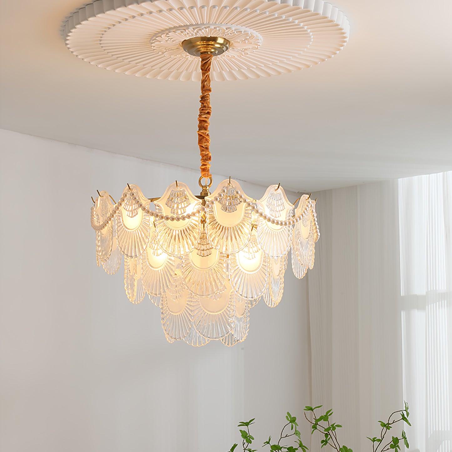 Pearl Glass Shell Chandelier - Cueteks