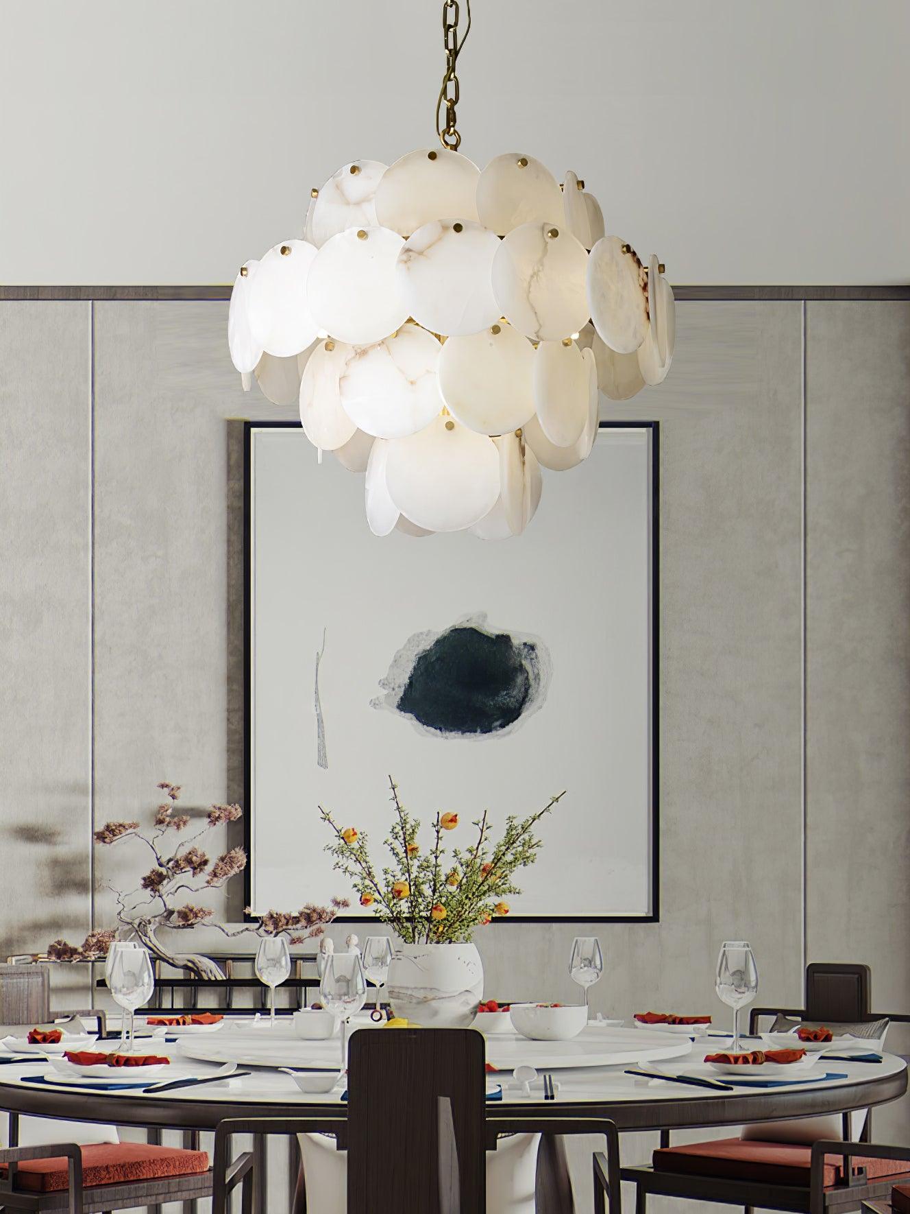 Alabaster Shell Brass Chandelier - Cueteks