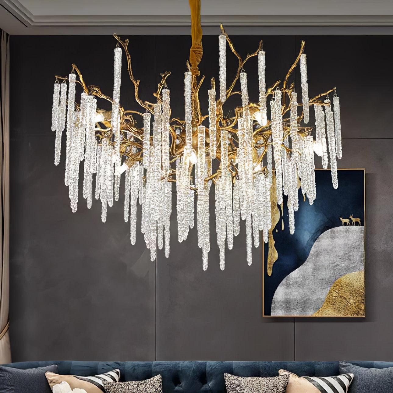 Crystal Icicles Branch Brass Chandelier - Cueteks