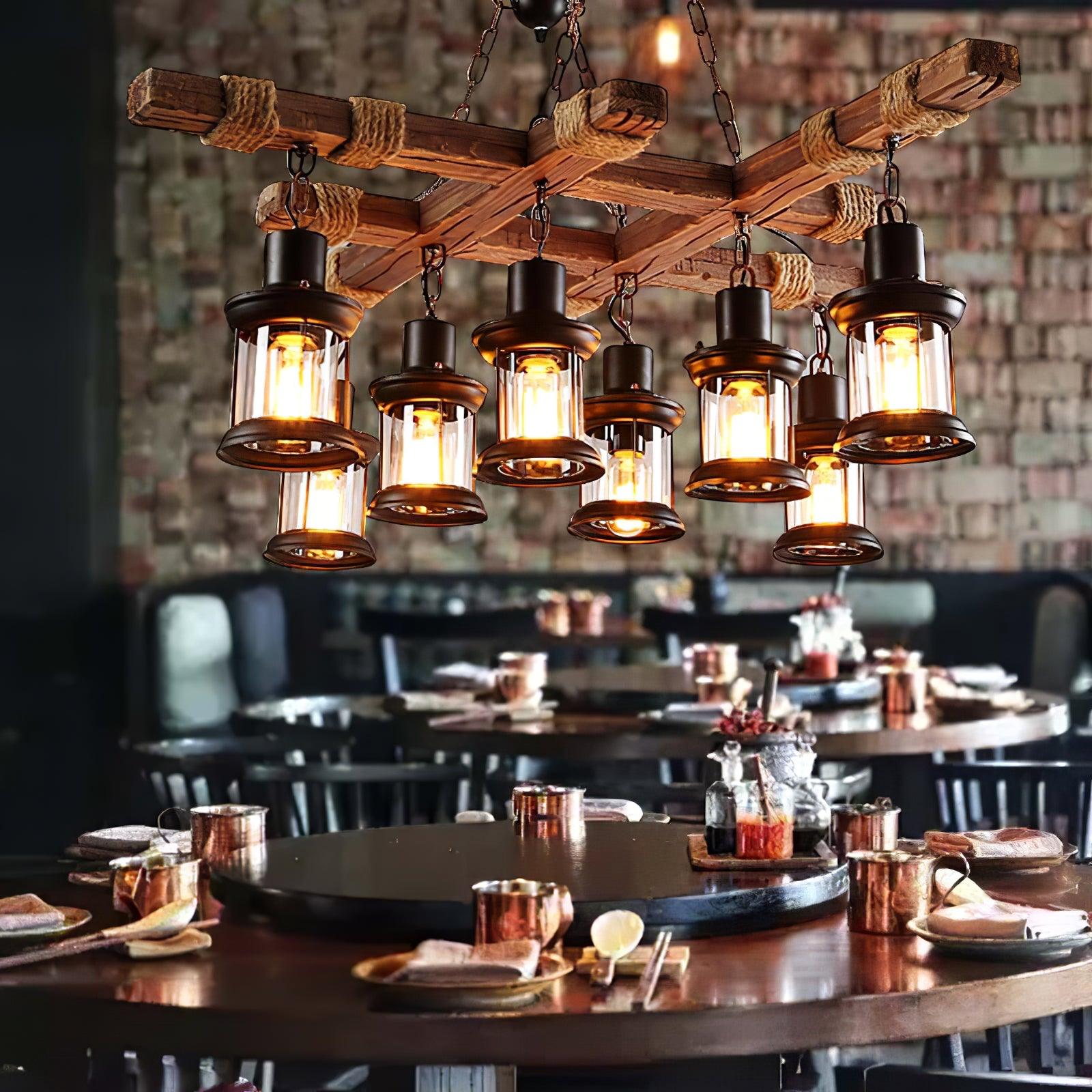 Vintage Wood Glass Chandeliers - Cueteks
