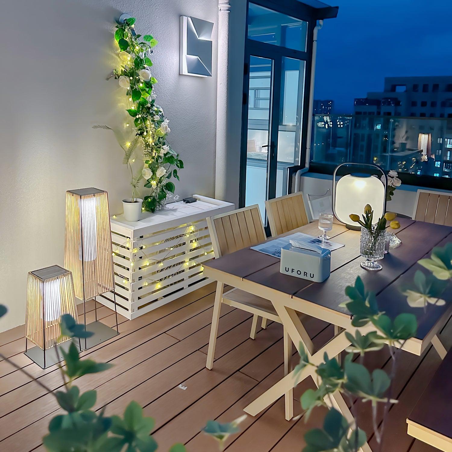 Plastic Rattan Outdoor Post Light with Solar Panel - Cueteks