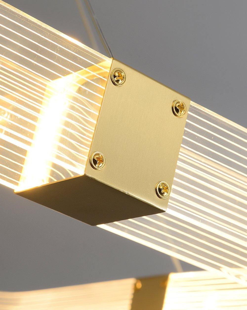 Parallel LED chandelier with textured acrylic bands and gold-tone connectors