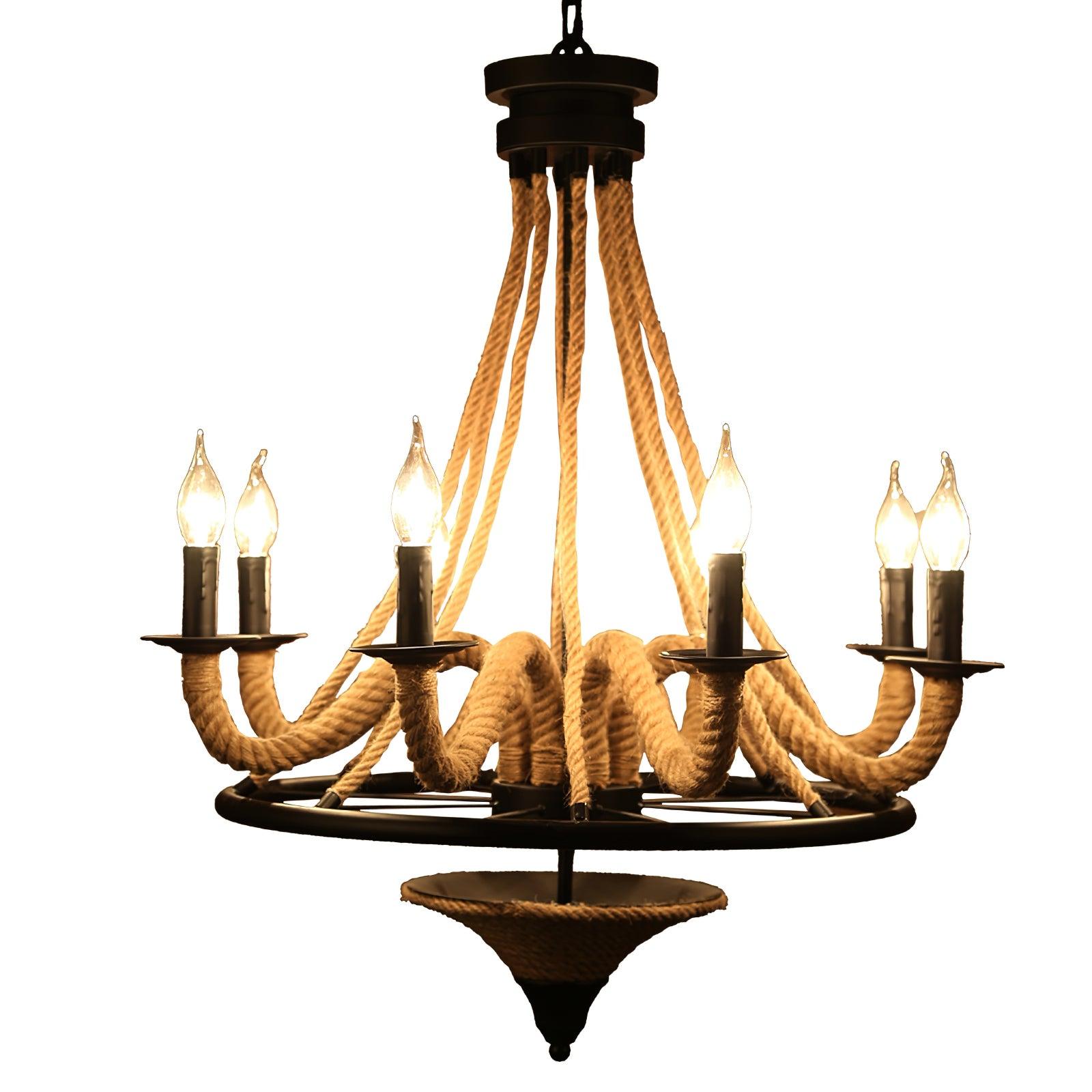 Hemp Rope Industrial Large Wheel Chandelier - Cueteks