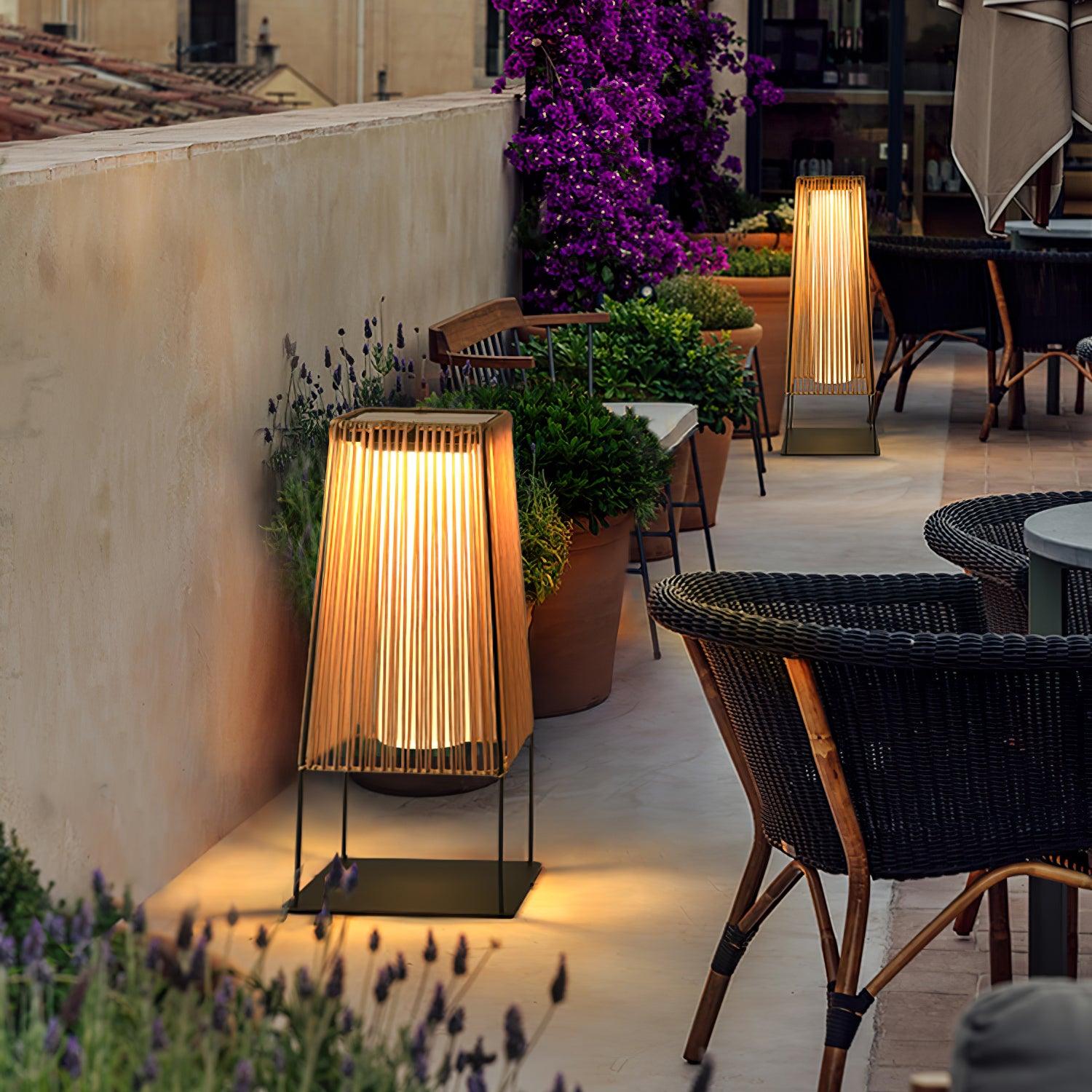 Plastic Rattan Outdoor Post Light with Solar Panel - Cueteks