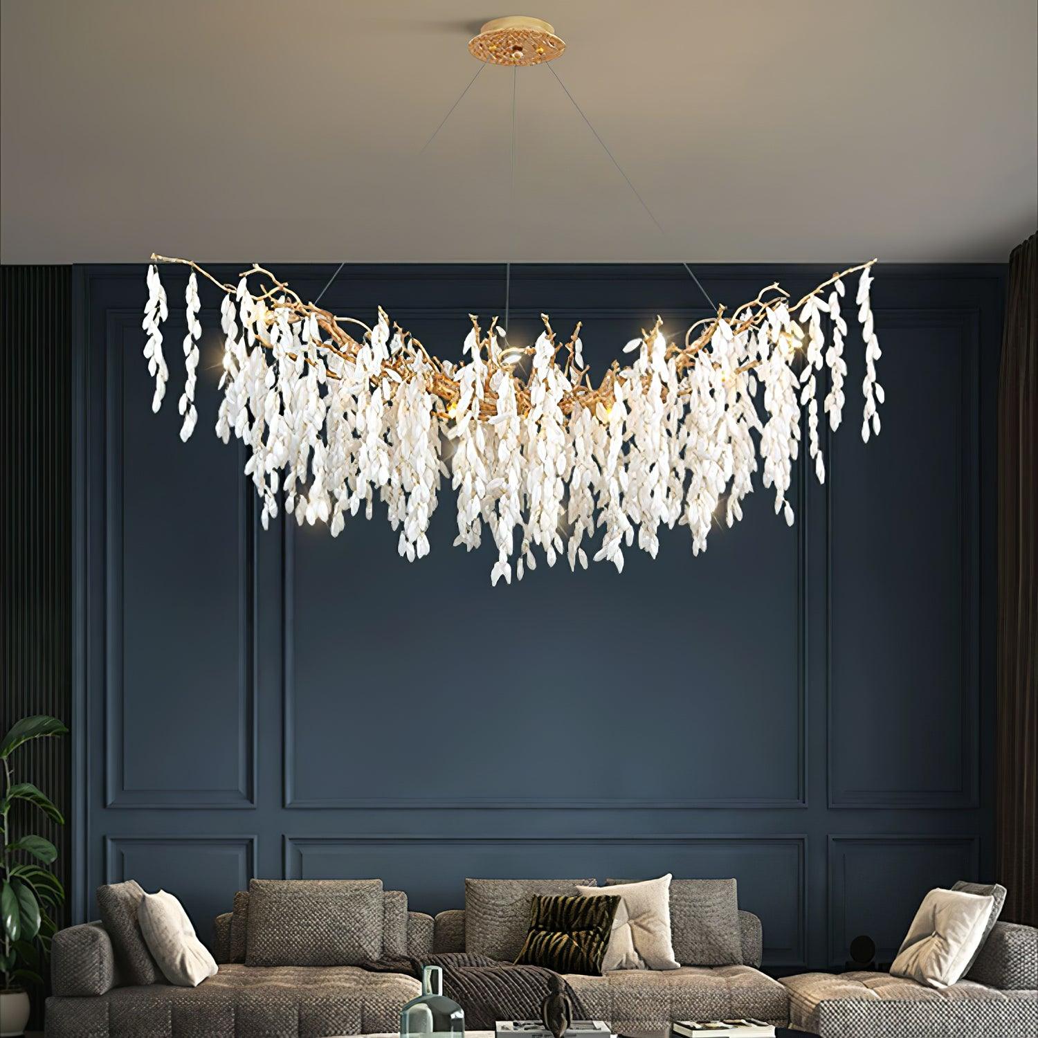 White Jade Branch Brass Chandelier - Cueteks