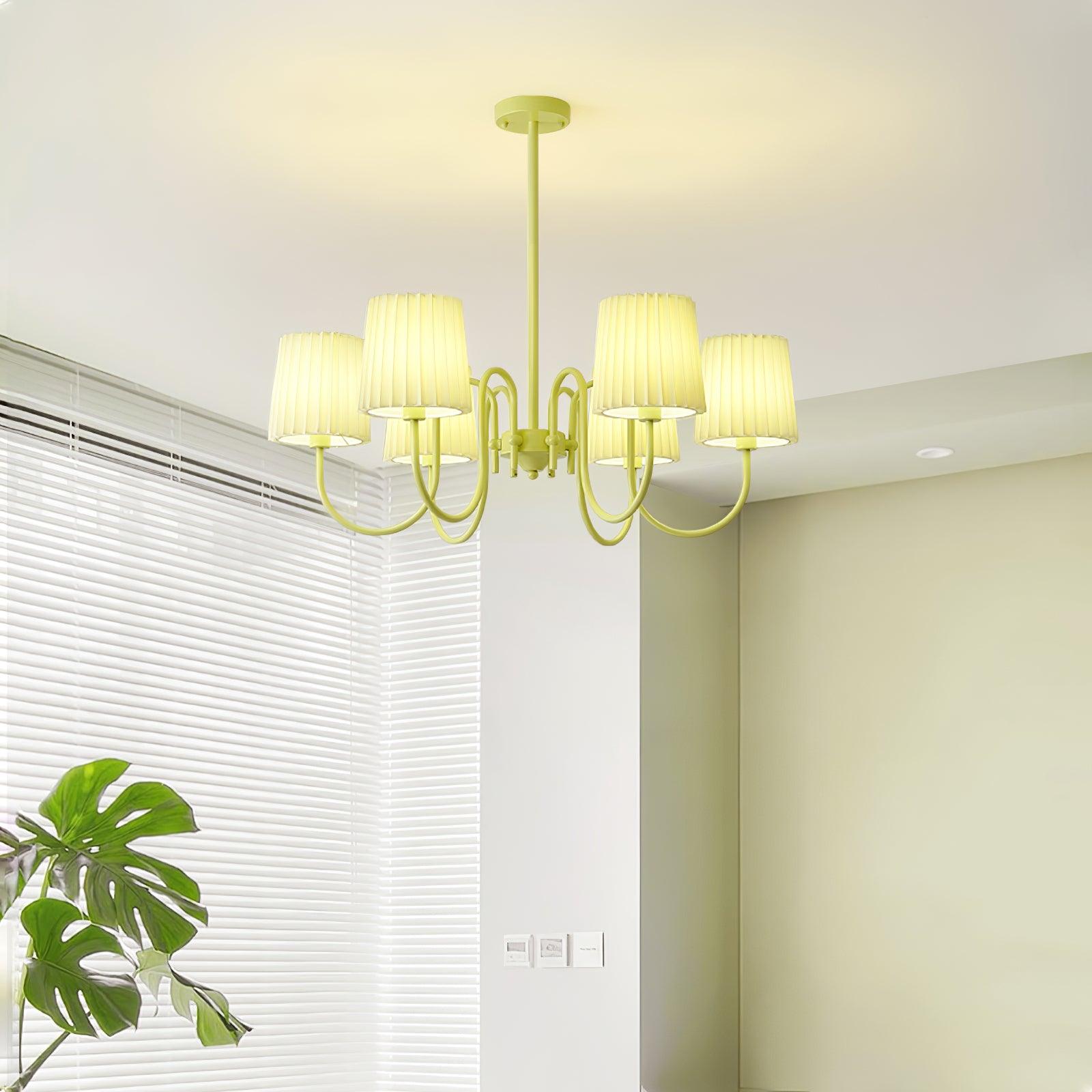 Pleated Fabric Matcha Chandelier - Cueteks