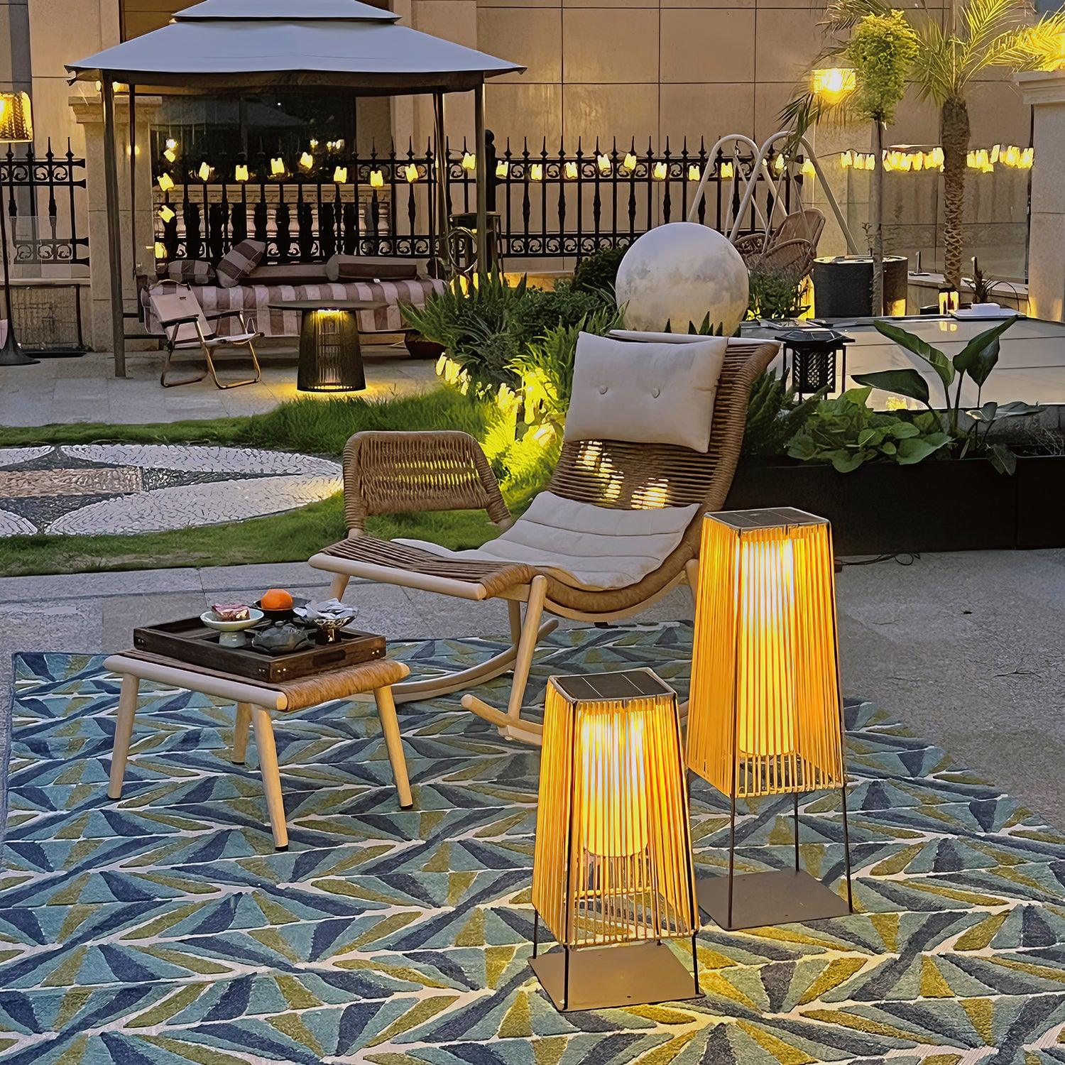 Plastic Rattan Outdoor Post Light with Solar Panel - Cueteks