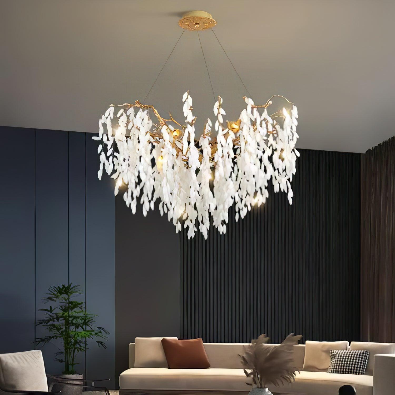 White Jade Branch Brass Chandelier - Cueteks