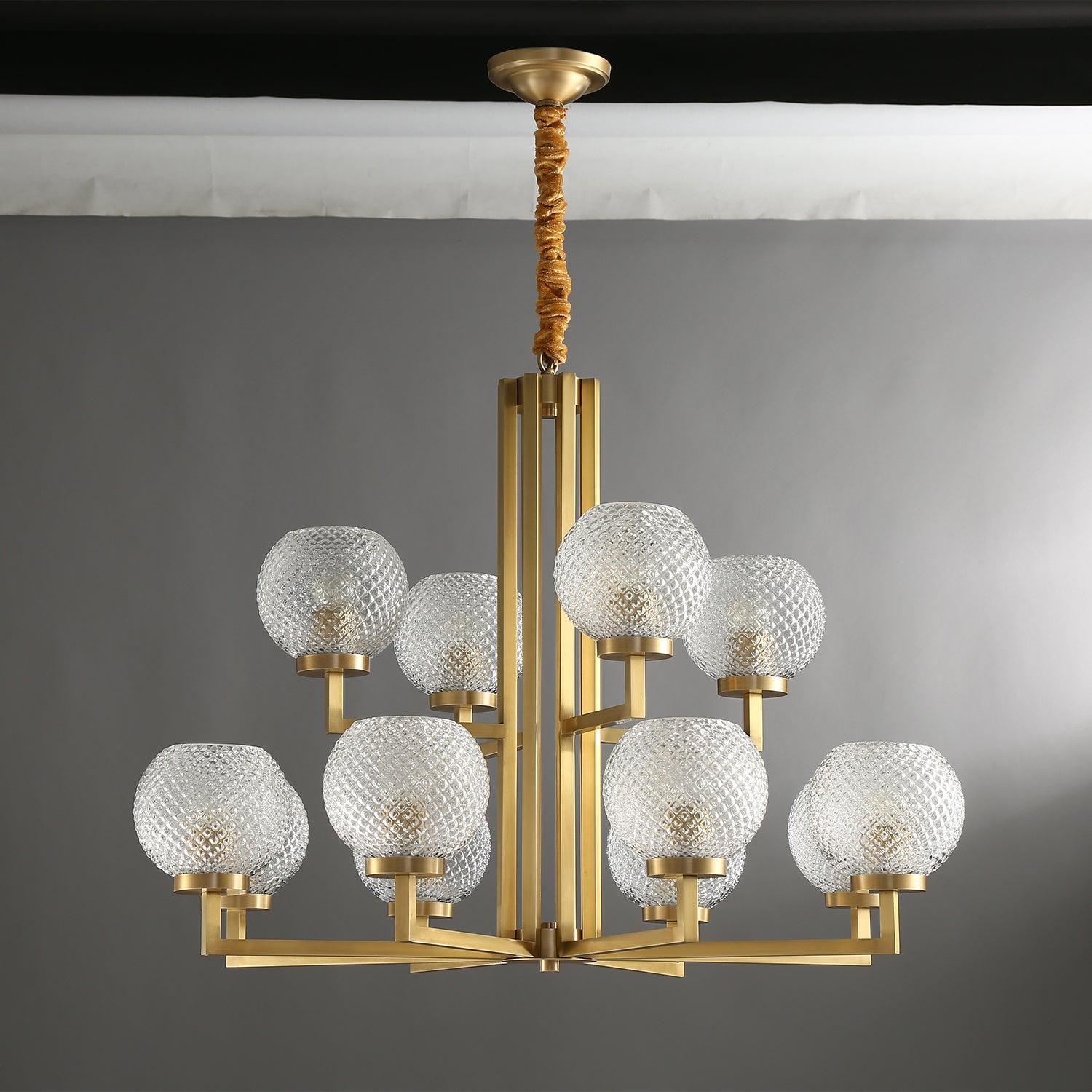 Ribbed Glass Brass Chandelier - Cueteks