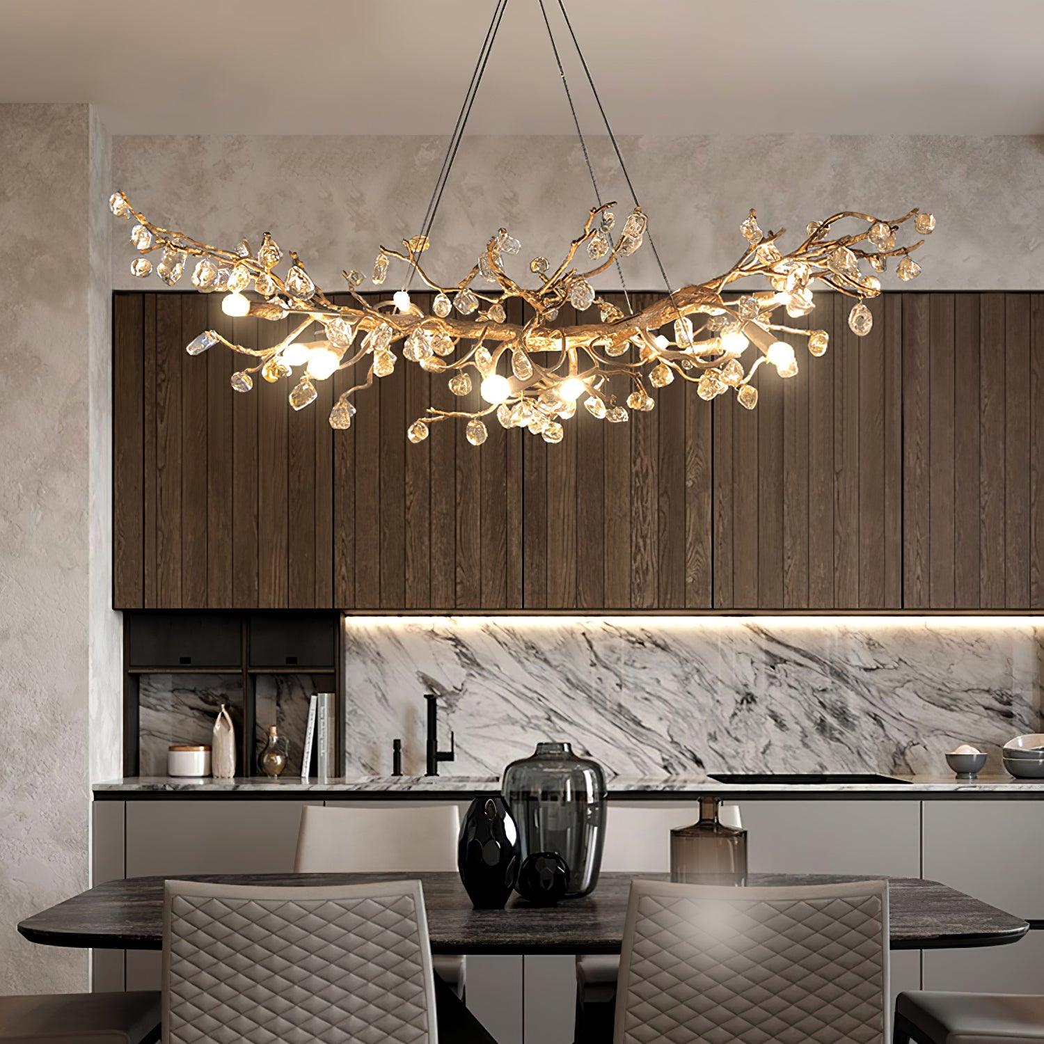 Stone Crystal Brass Chandelier - Cueteks