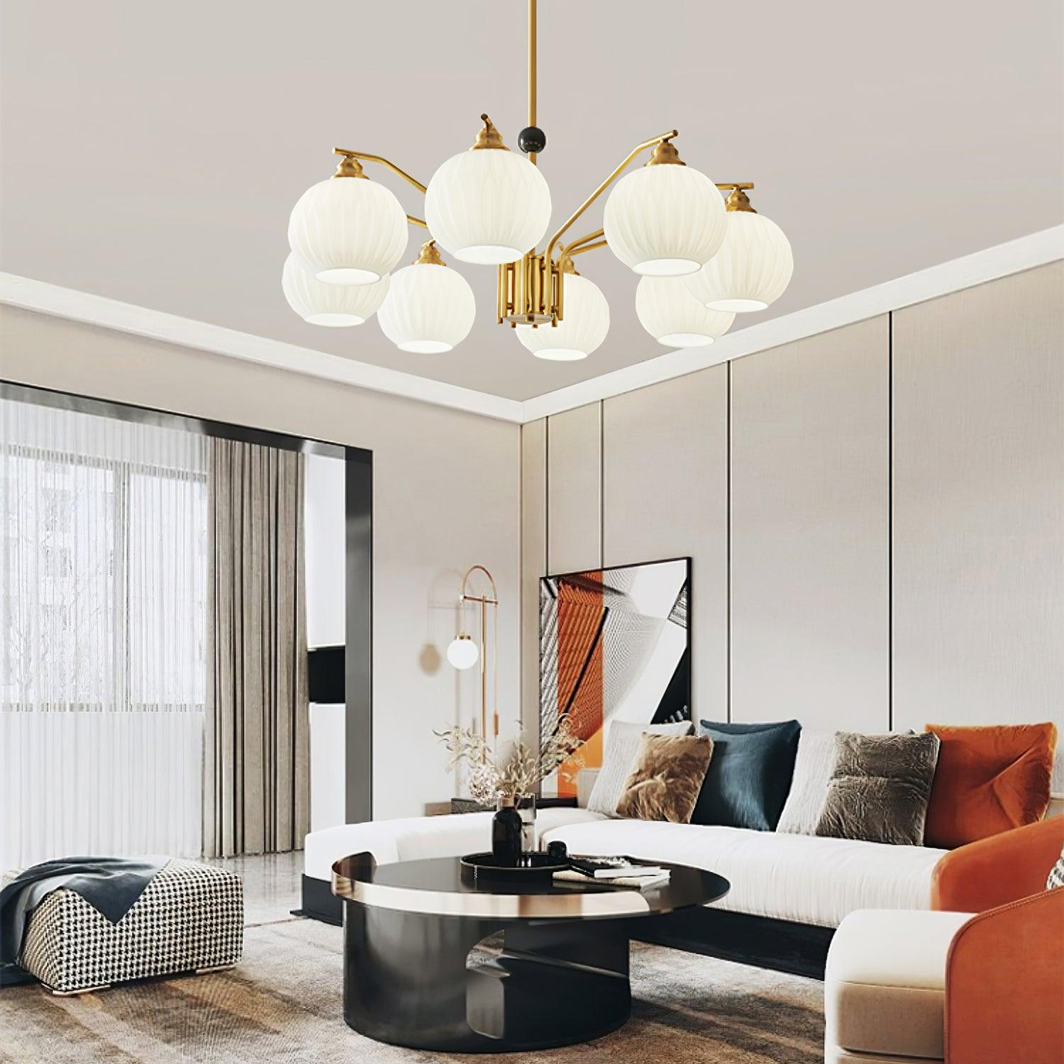 Ribbed Glass Gold Chandelier - Cueteks