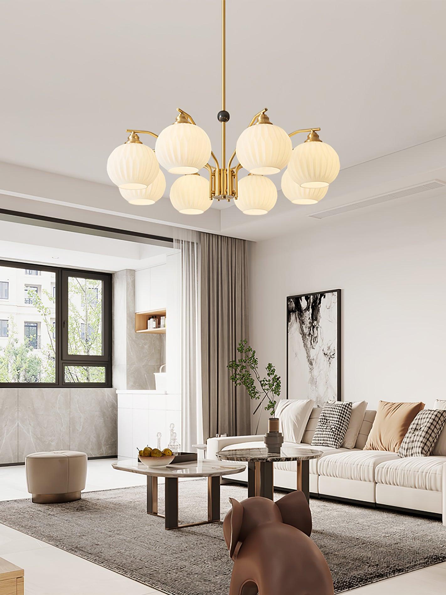 Ribbed Glass Gold Chandelier - Cueteks