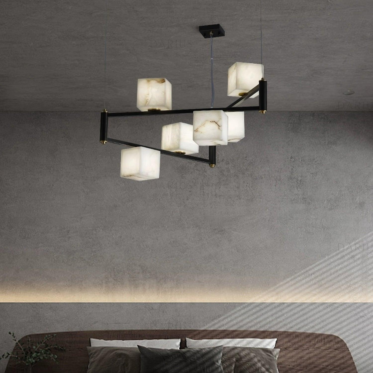 Alabaster Square Box Chandelier - Cueteks