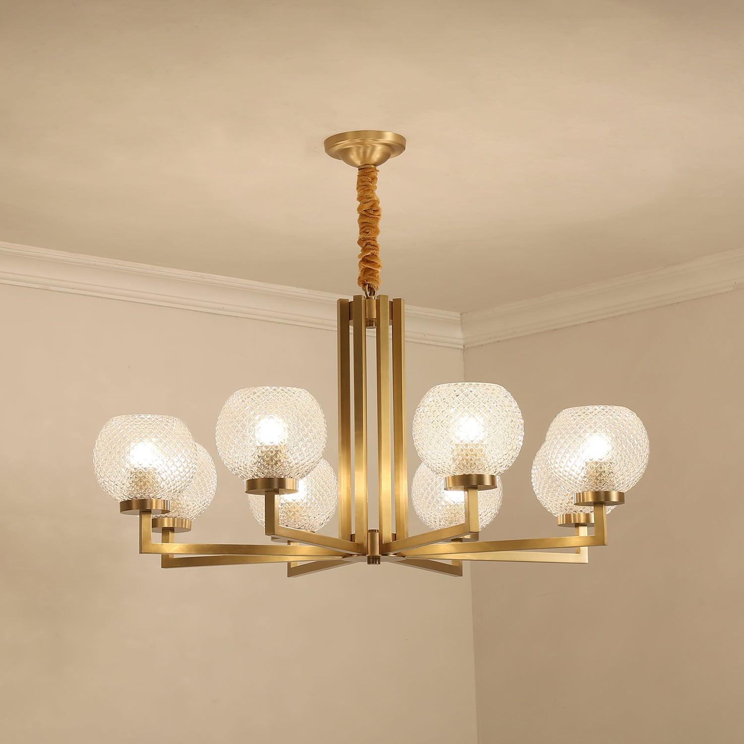Ribbed Glass Brass Chandelier - Cueteks