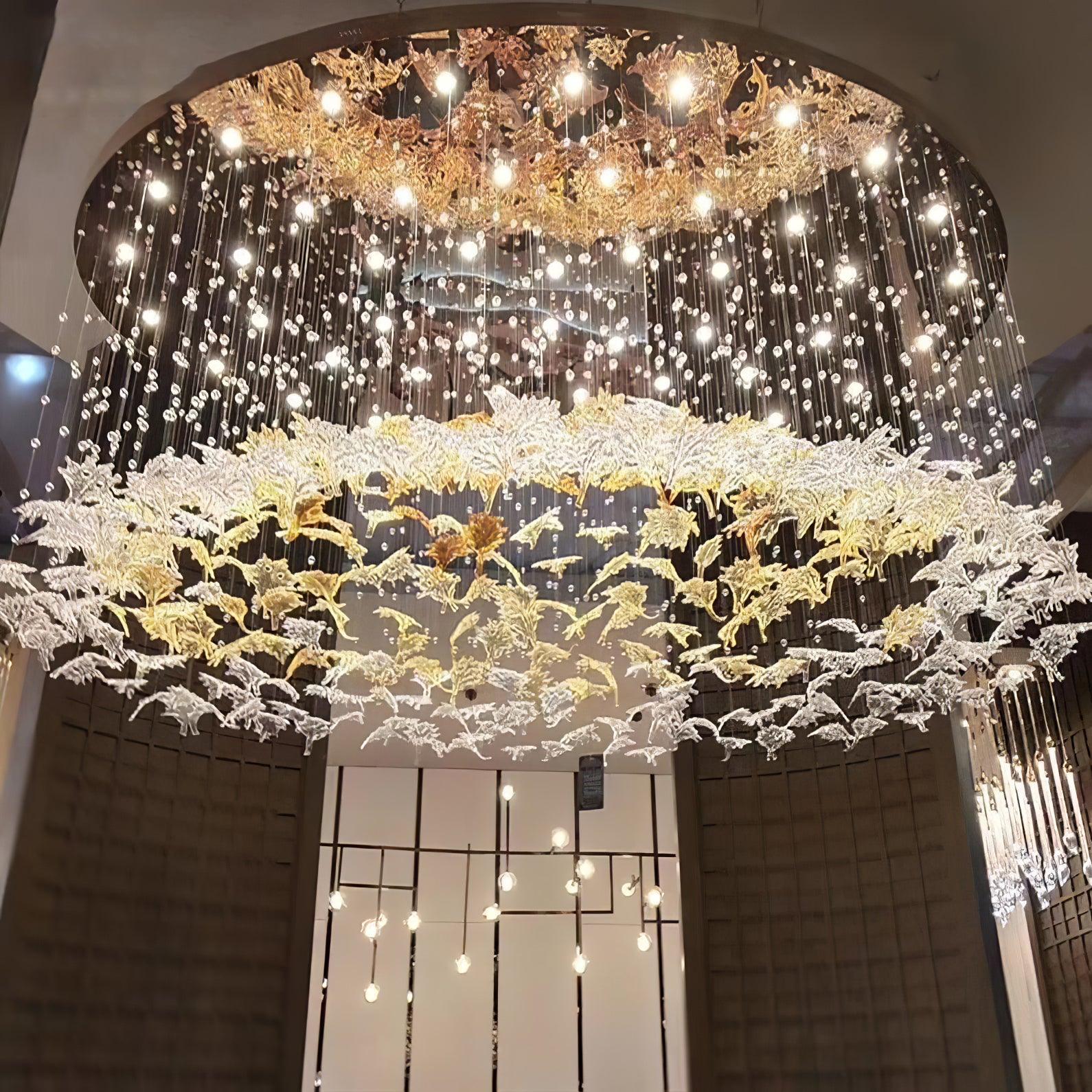 Multicolor Crystal Maple Leaf Chandelier - Cueteks