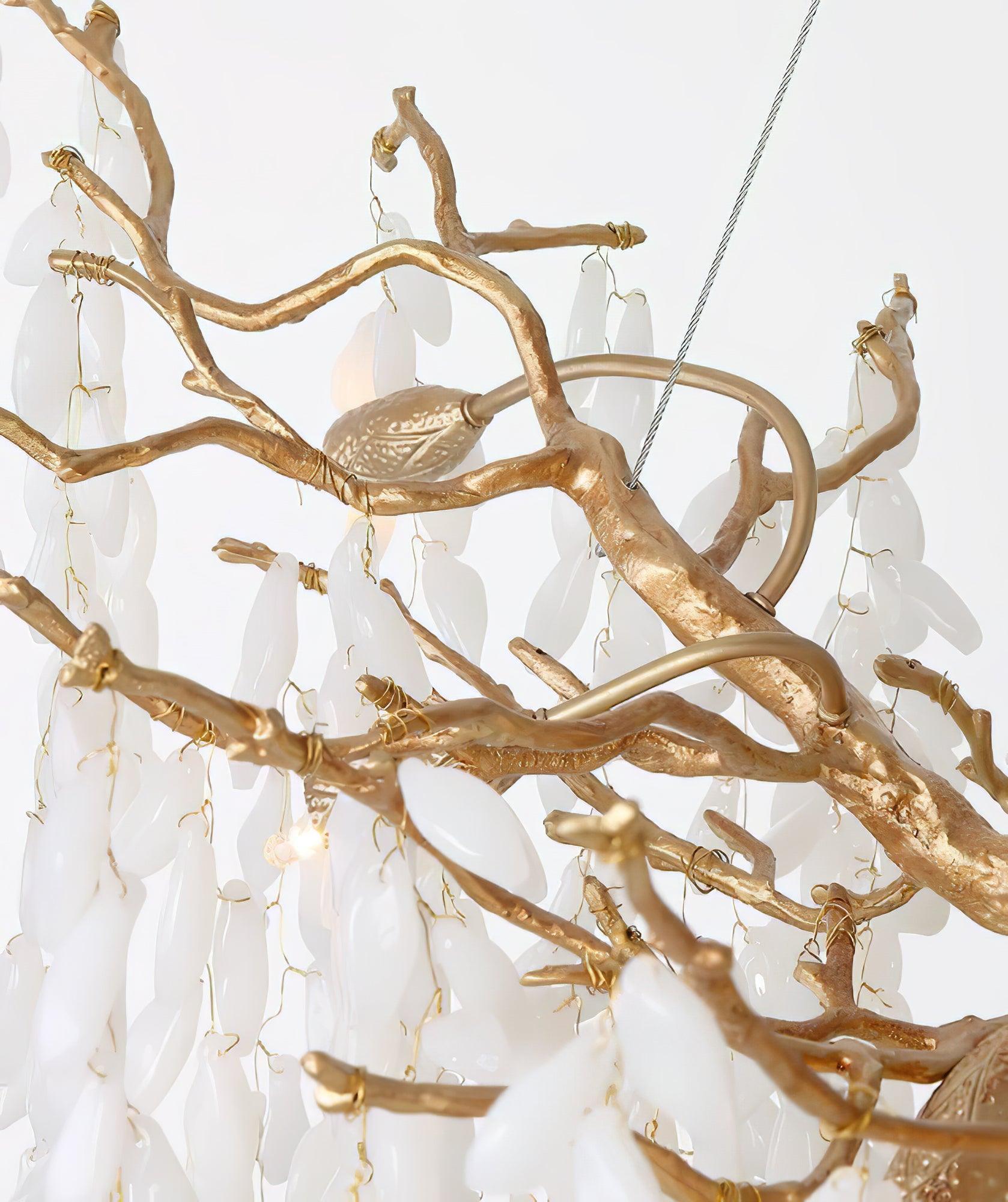 White Jade Branch Brass Chandelier - Cueteks