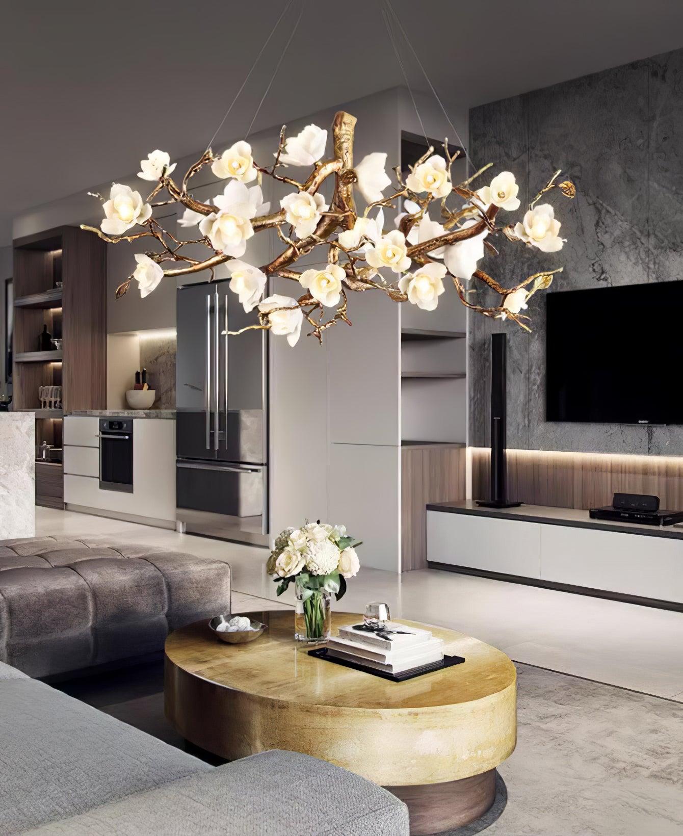 Flower Bloom Branch Brass Chandelier - Cueteks