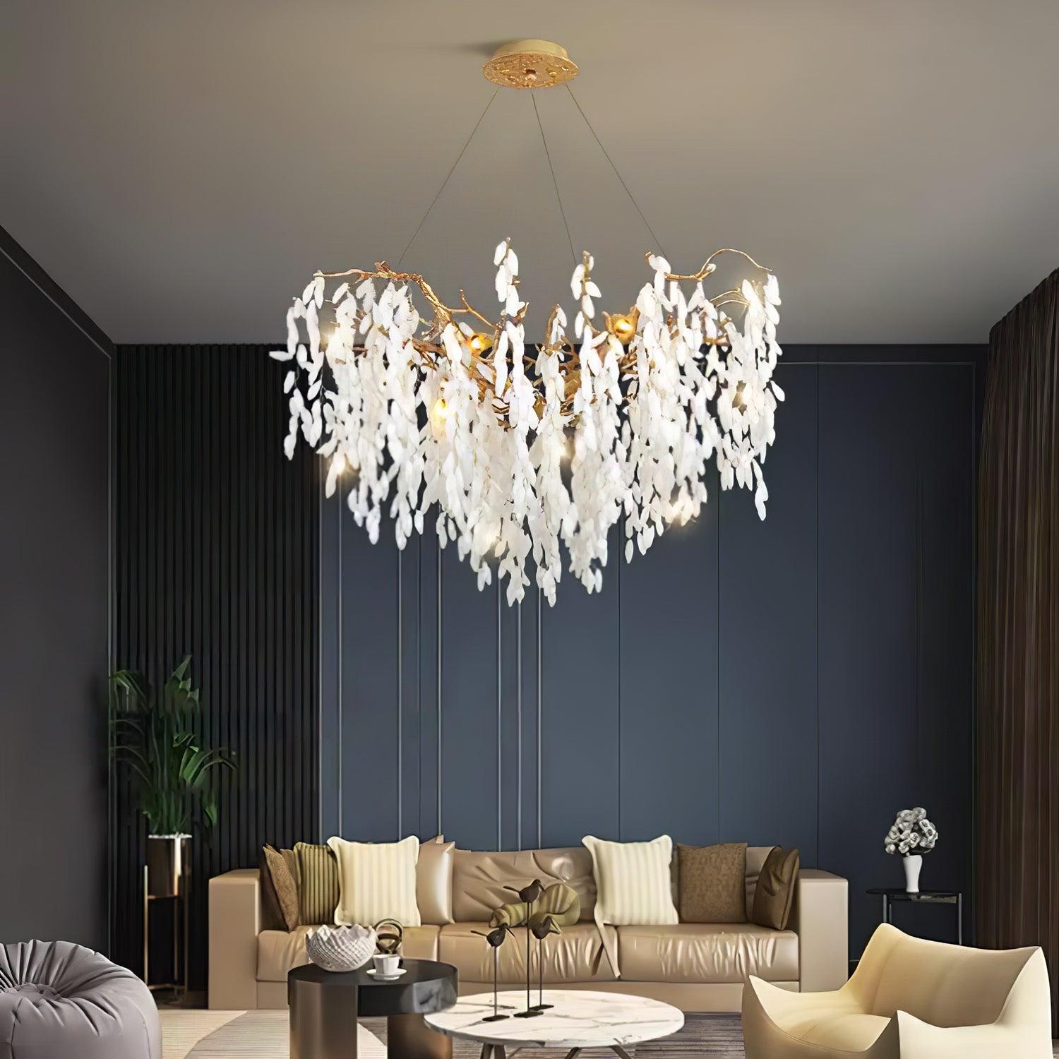 White Jade Branch Brass Chandelier - Cueteks