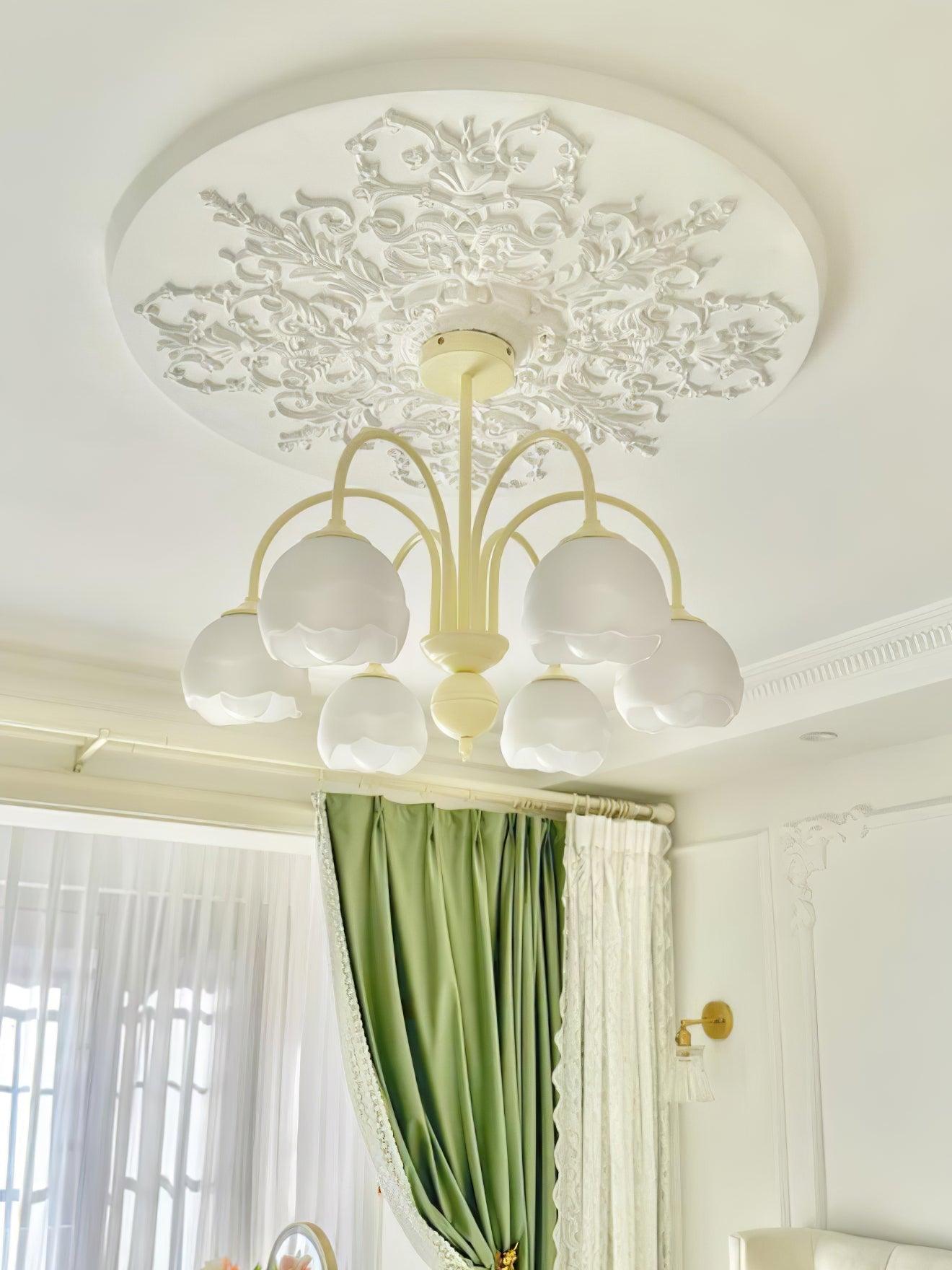 Creamy chandelier with white glass shades