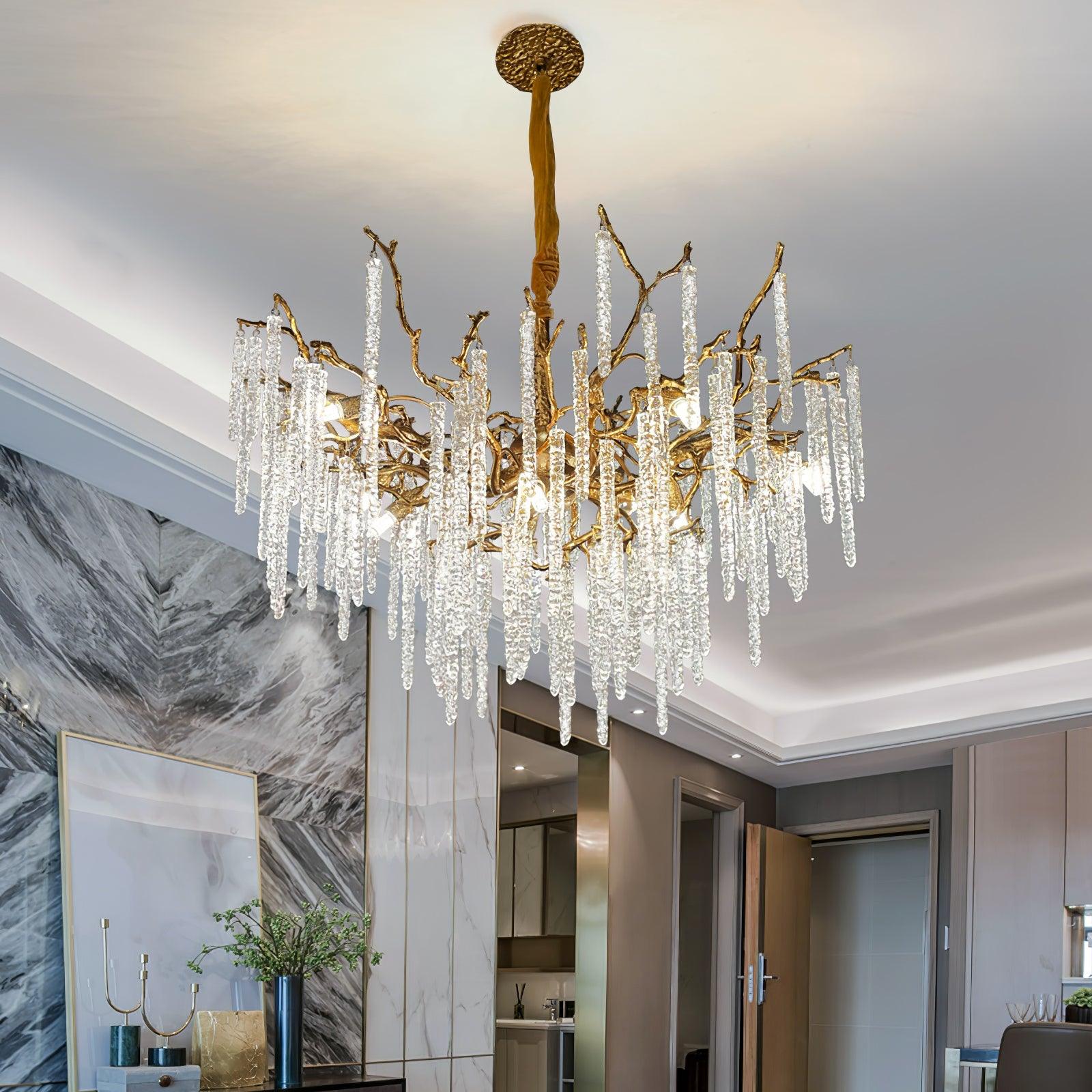 Crystal Icicles Branch Brass Chandelier - Cueteks