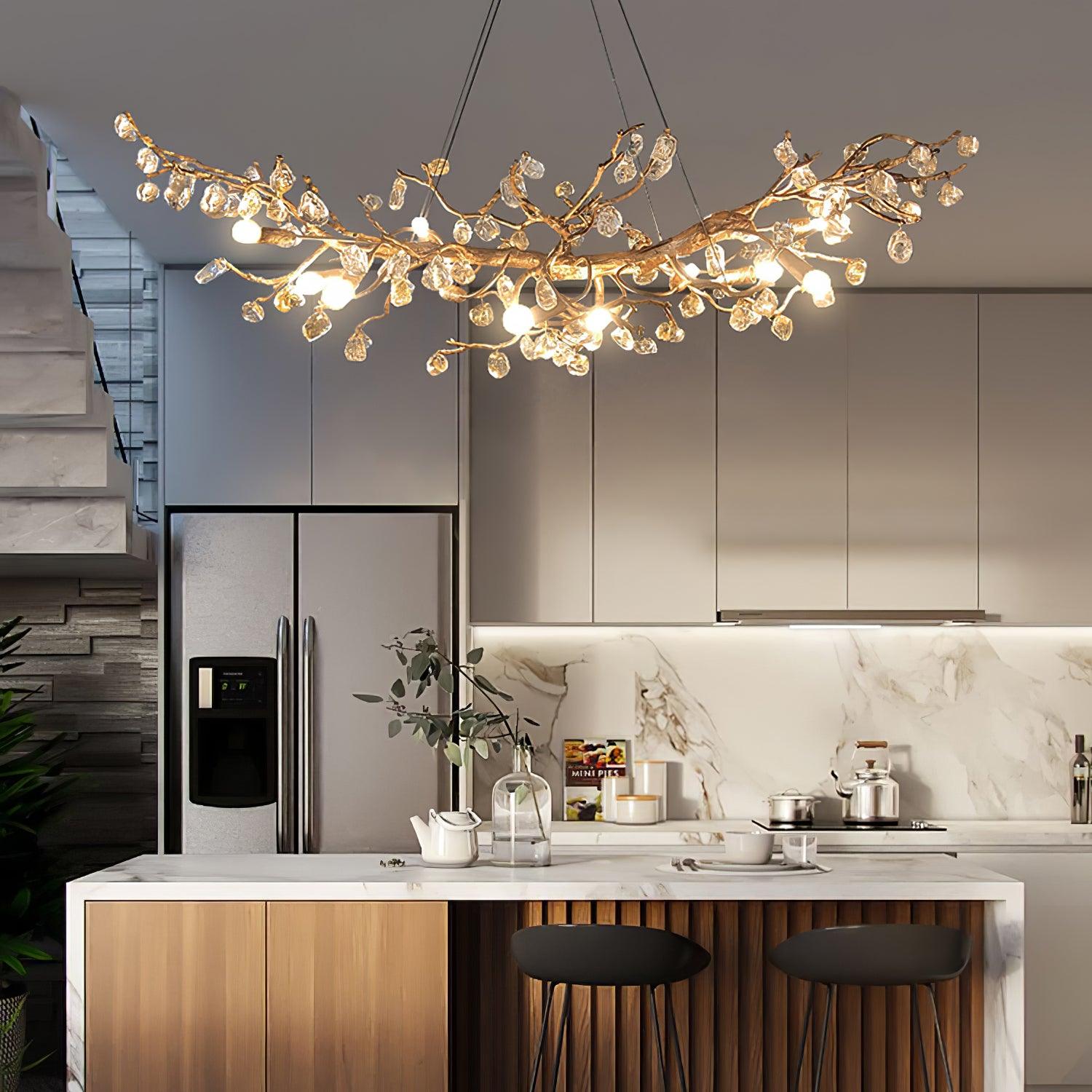 Stone Crystal Brass Chandelier - Cueteks