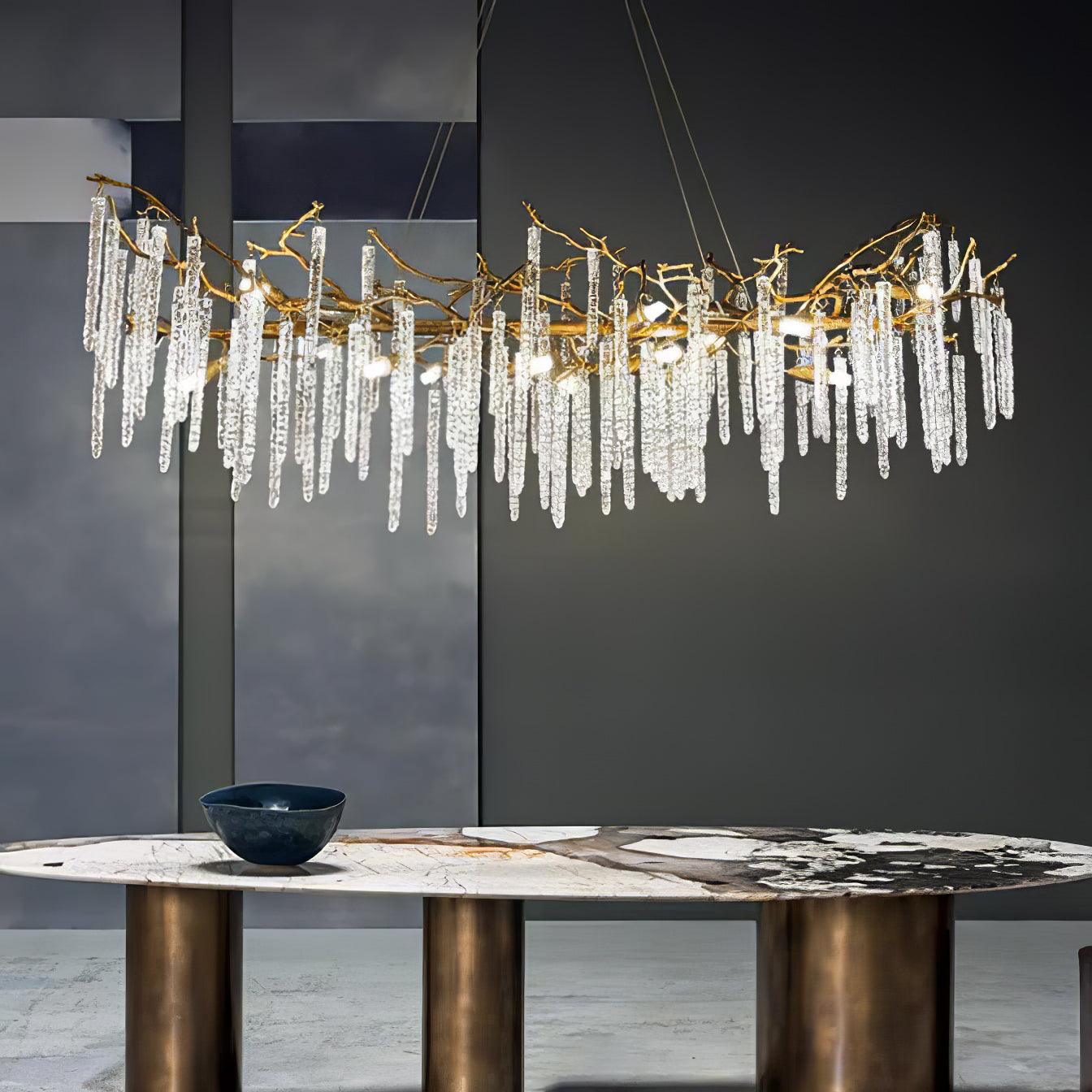 Crystal Icicles Branch Brass Chandelier - Cueteks