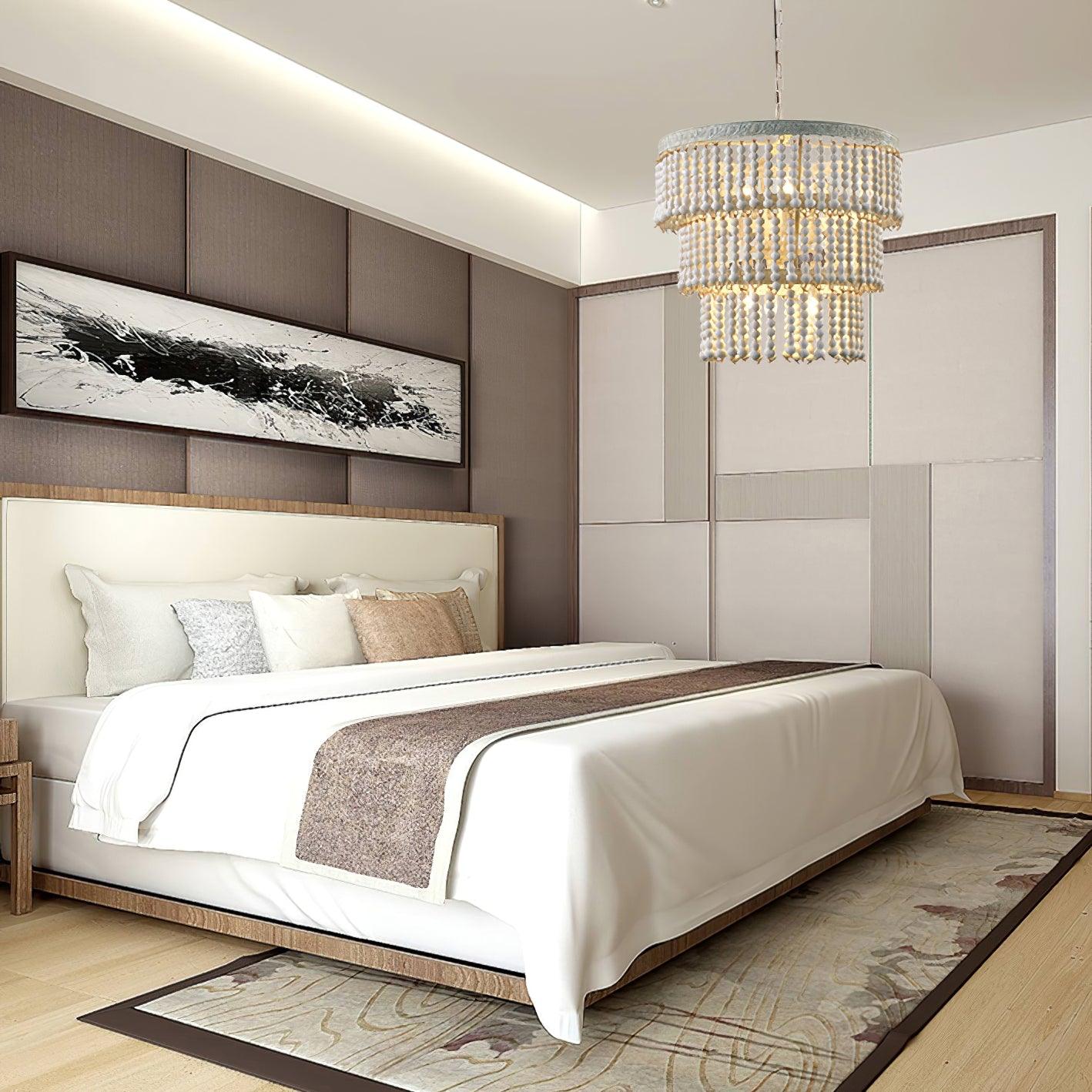 Three Tiered Wood Beaded Chandelier - Cueteks