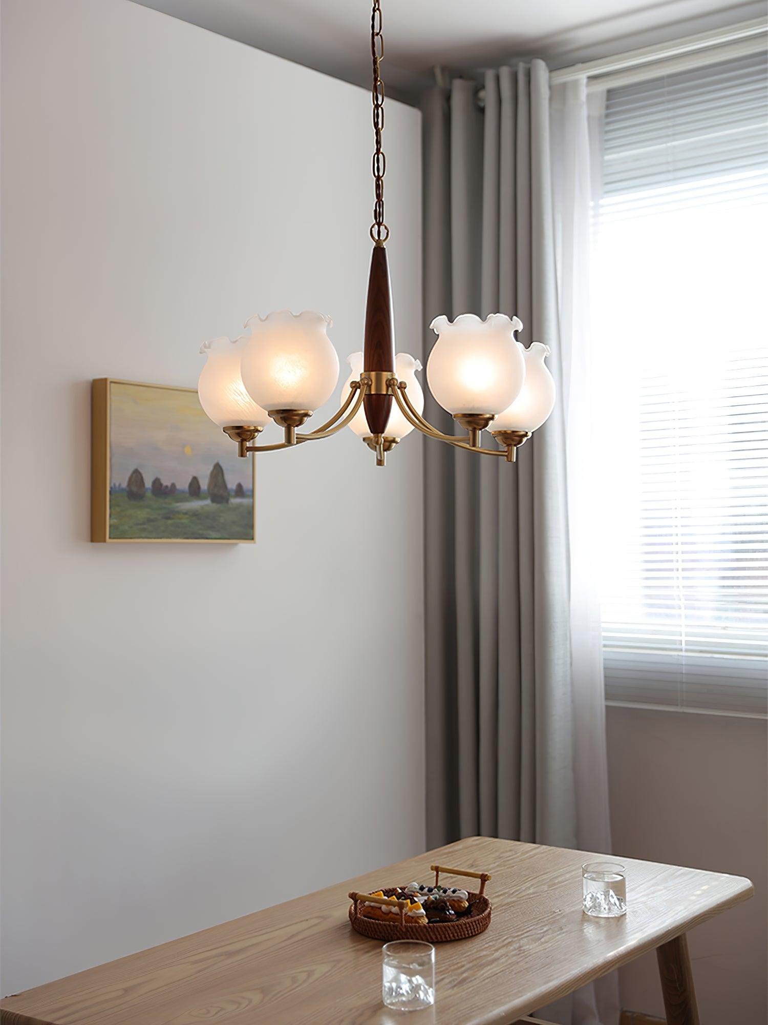Tulips Glass Wood Chandelier - Cueteks