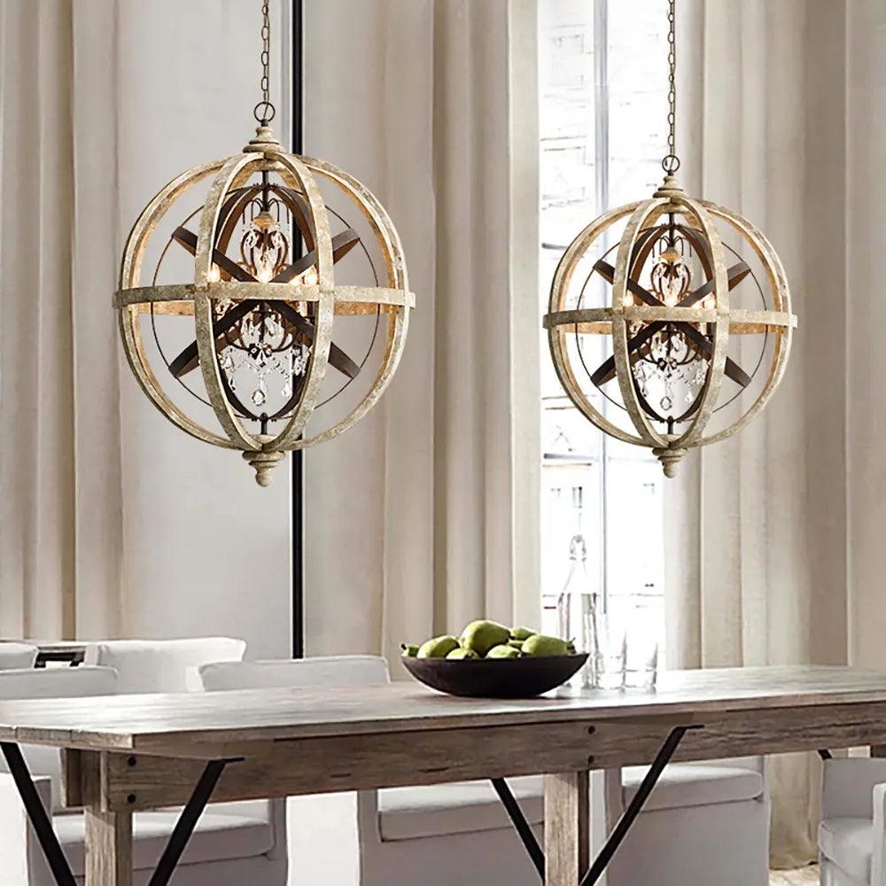 Retro Globe Weathered Chandelier - Cueteks