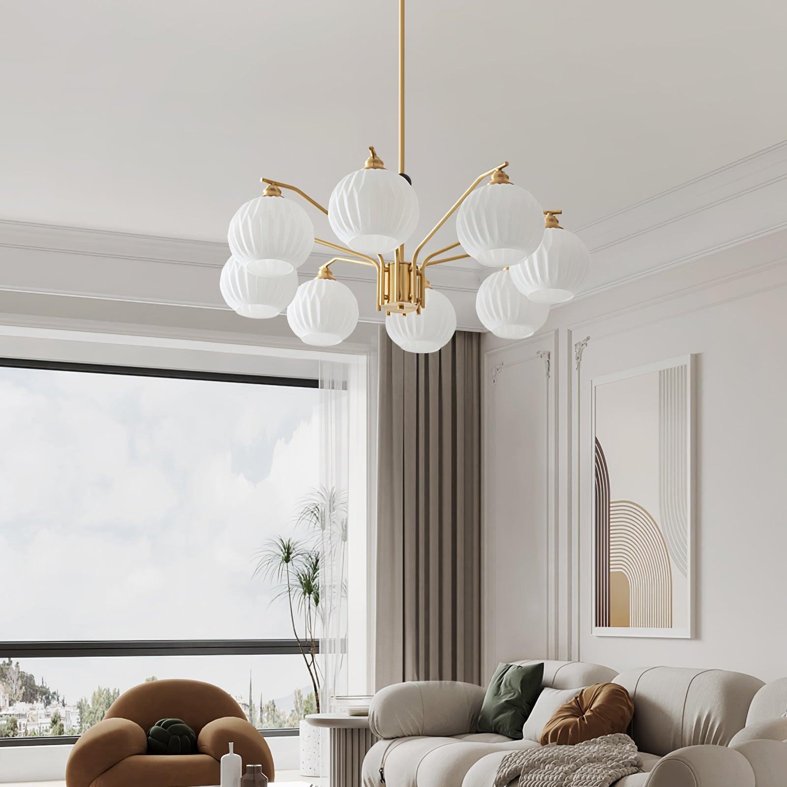 Ribbed Glass Gold Chandelier - Cueteks
