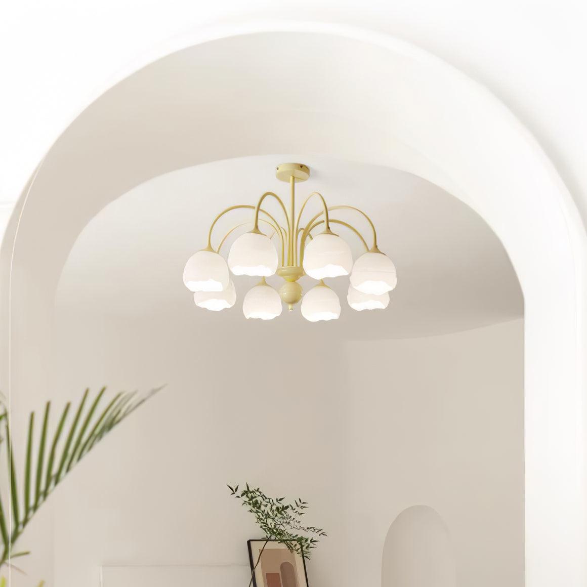 Creamy chandelier with white glass shades