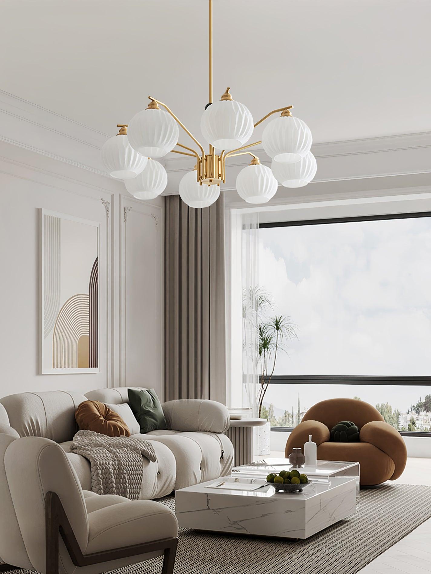 Ribbed Glass Gold Chandelier - Cueteks