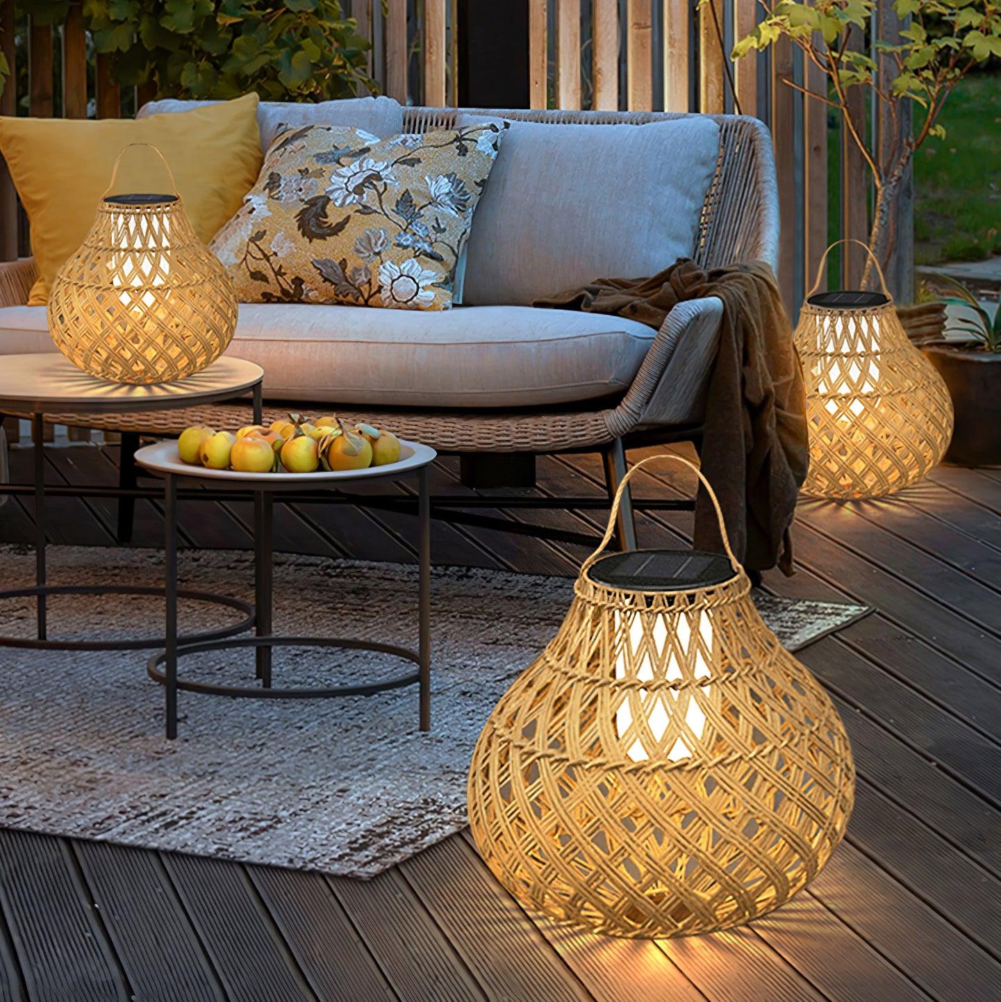 Woven Sphere Solar Lantern Outdoor Lamp - Cueteks