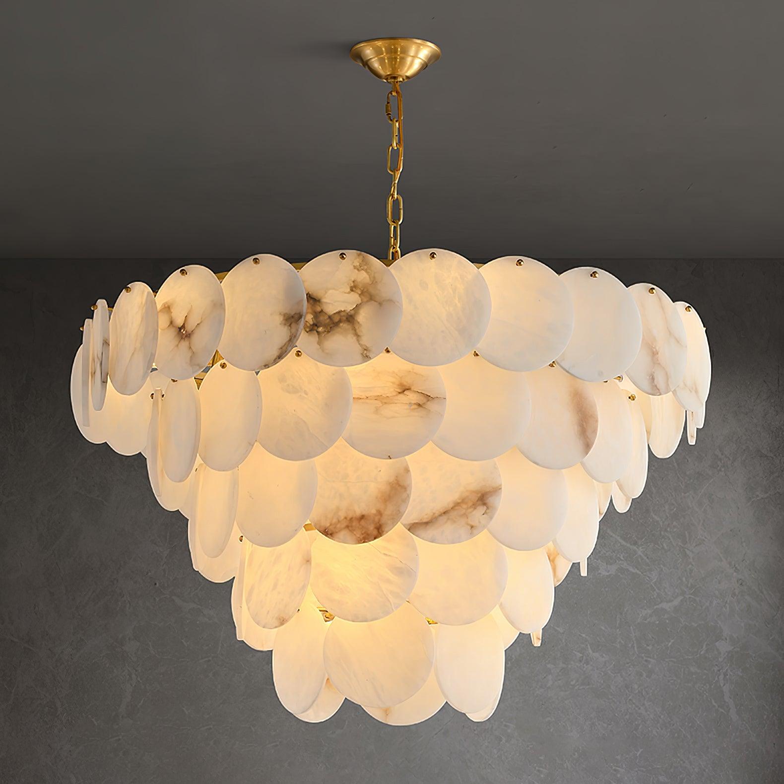 Alabaster Shell Brass Chandelier - Cueteks