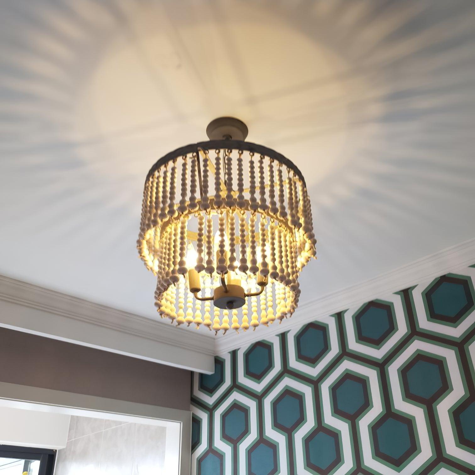 Three Tiered Wood Beaded Chandelier - Cueteks