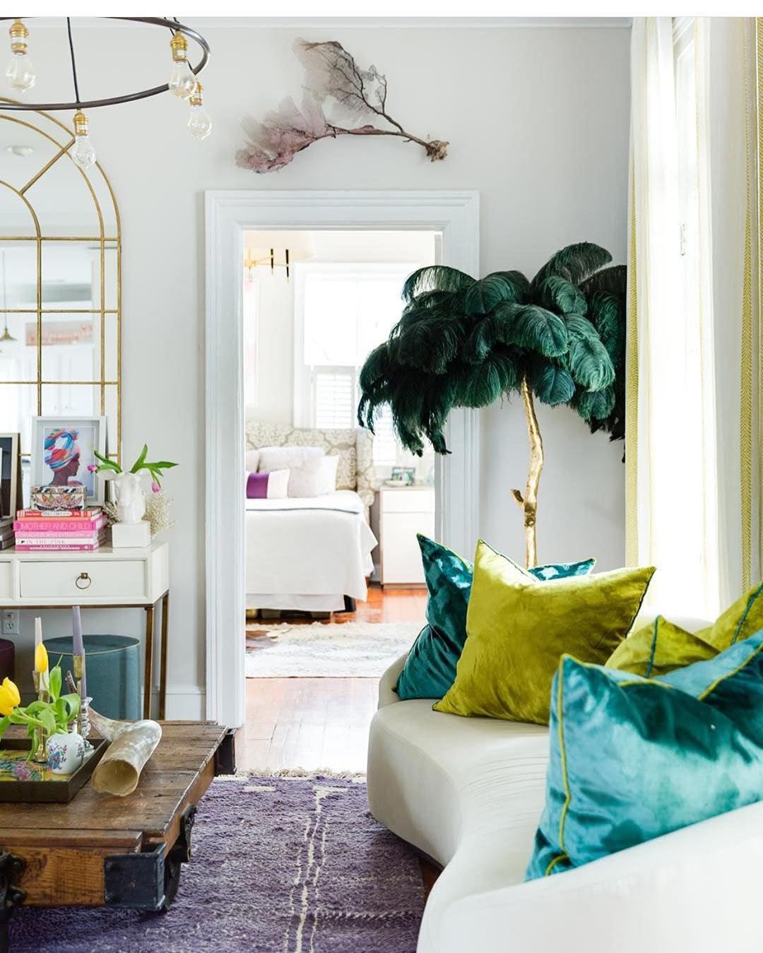 Ostrich Feather Brass Floor Lamp - Cueteks