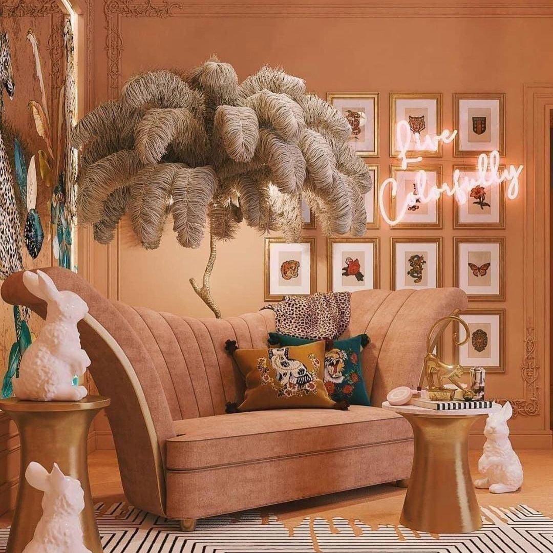 Ostrich Feather Brass Floor Lamp - Cueteks