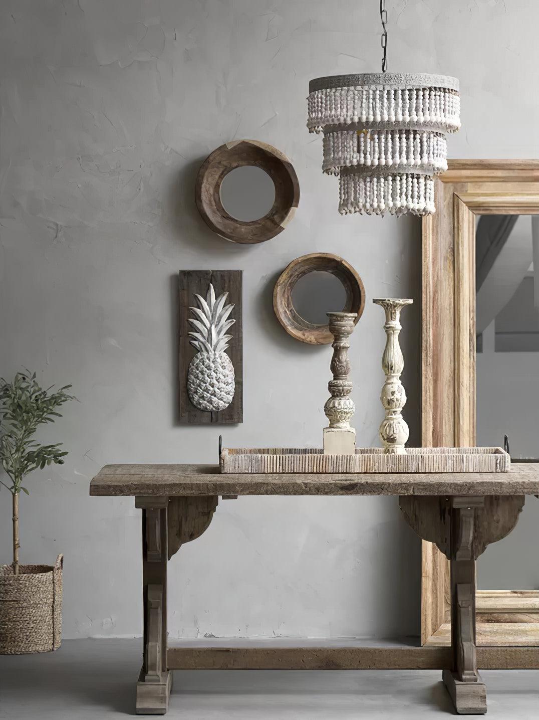 Three Tiered Wood Beaded Chandelier - Cueteks