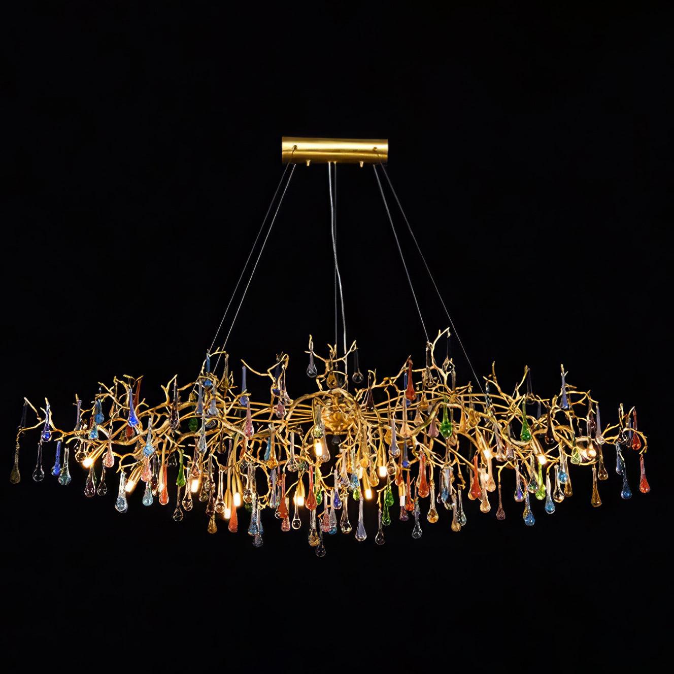 Colorful Raindrop Brass Branch Chandelier - Cueteks