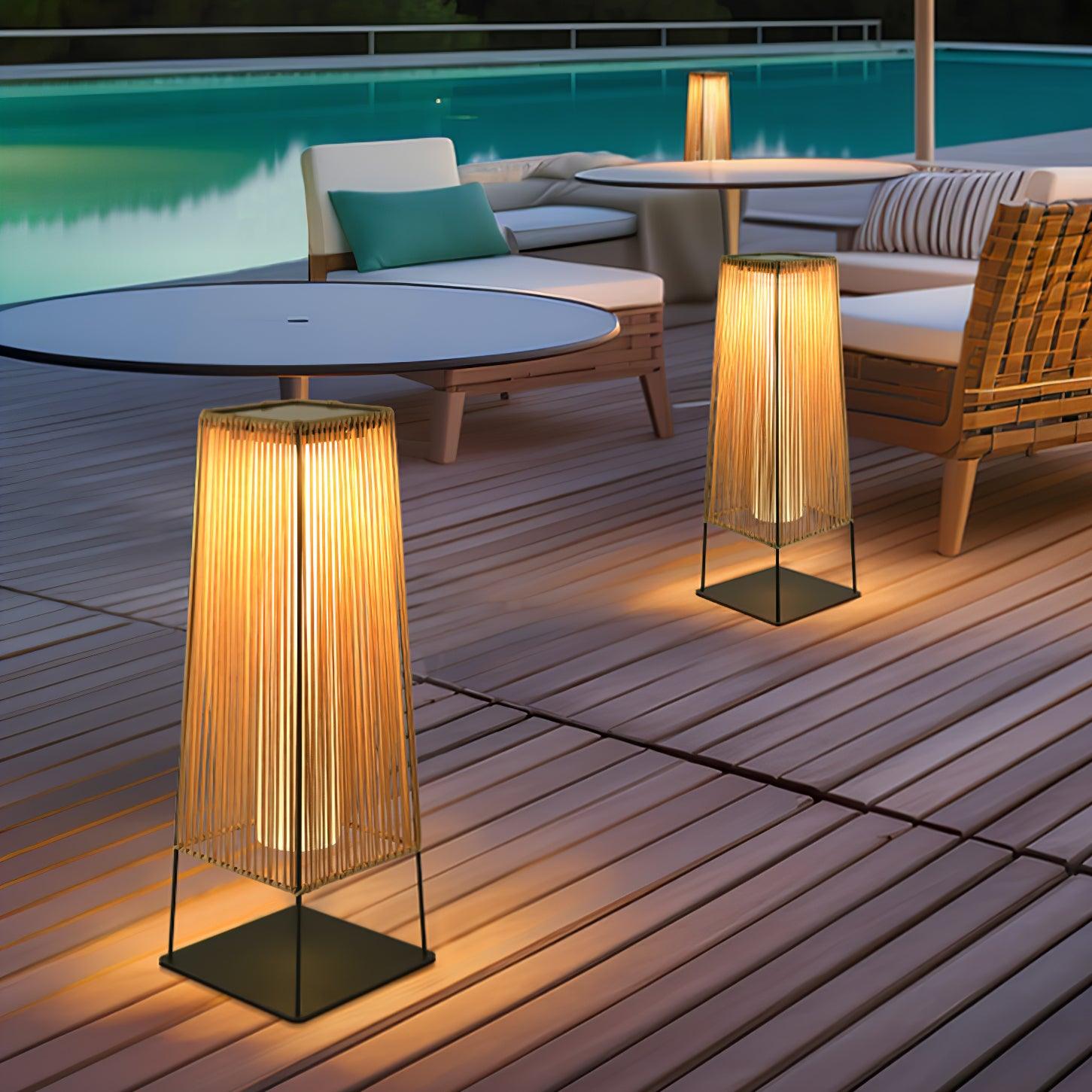 Plastic Rattan Outdoor Post Light with Solar Panel - Cueteks