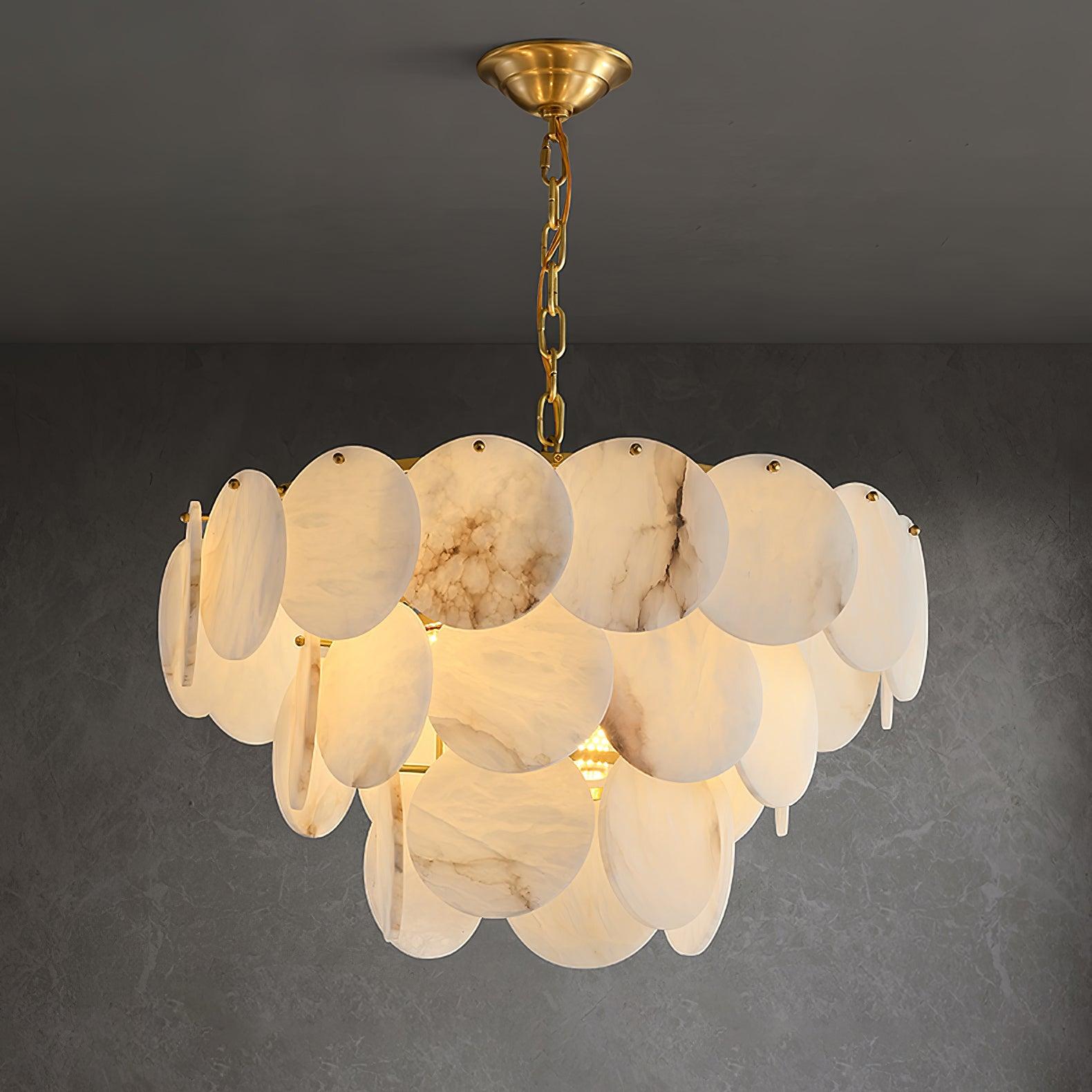 Alabaster Shell Brass Chandelier - Cueteks