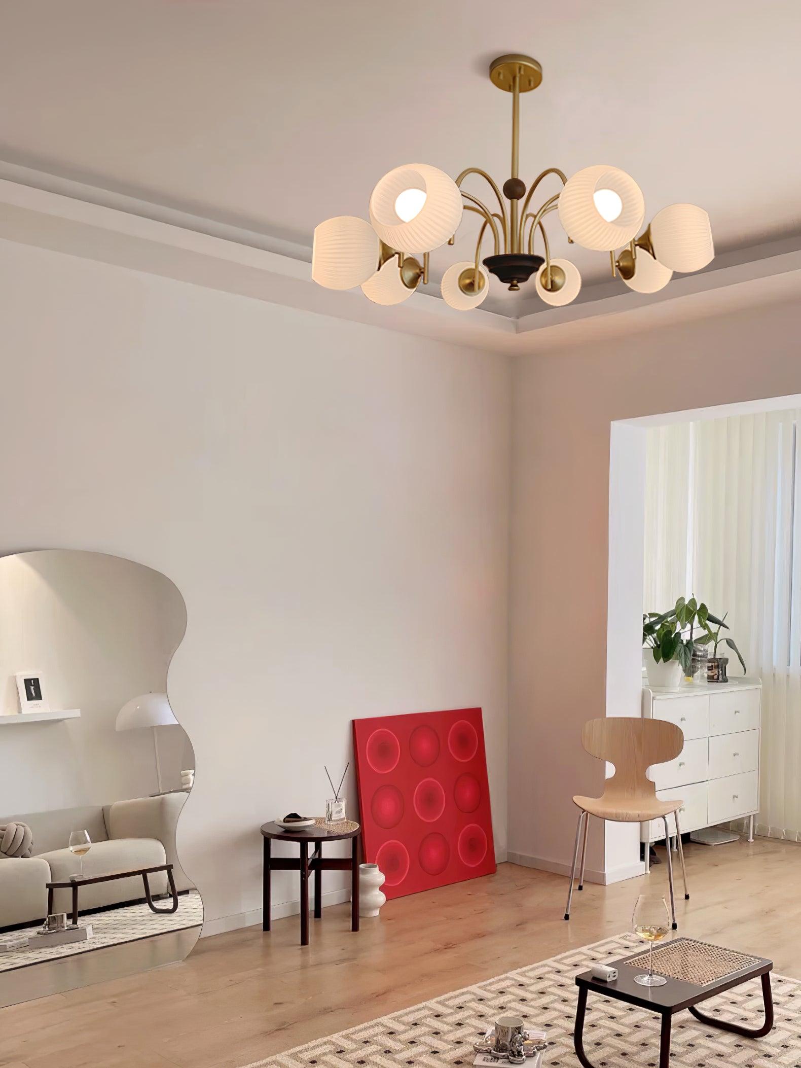 Sculptural Glass Ribbed Chandelier - Cueteks