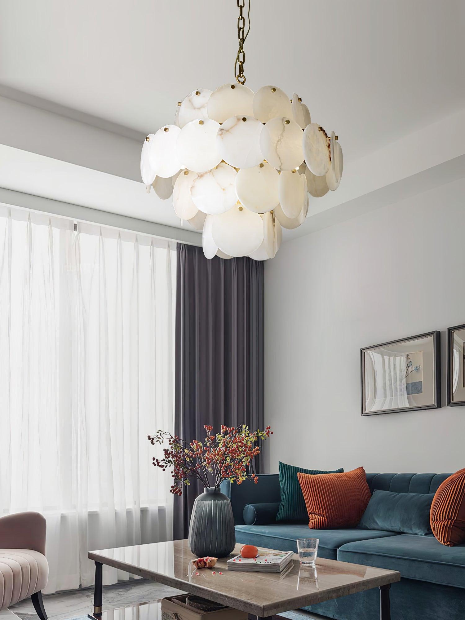 Alabaster Shell Brass Chandelier - Cueteks