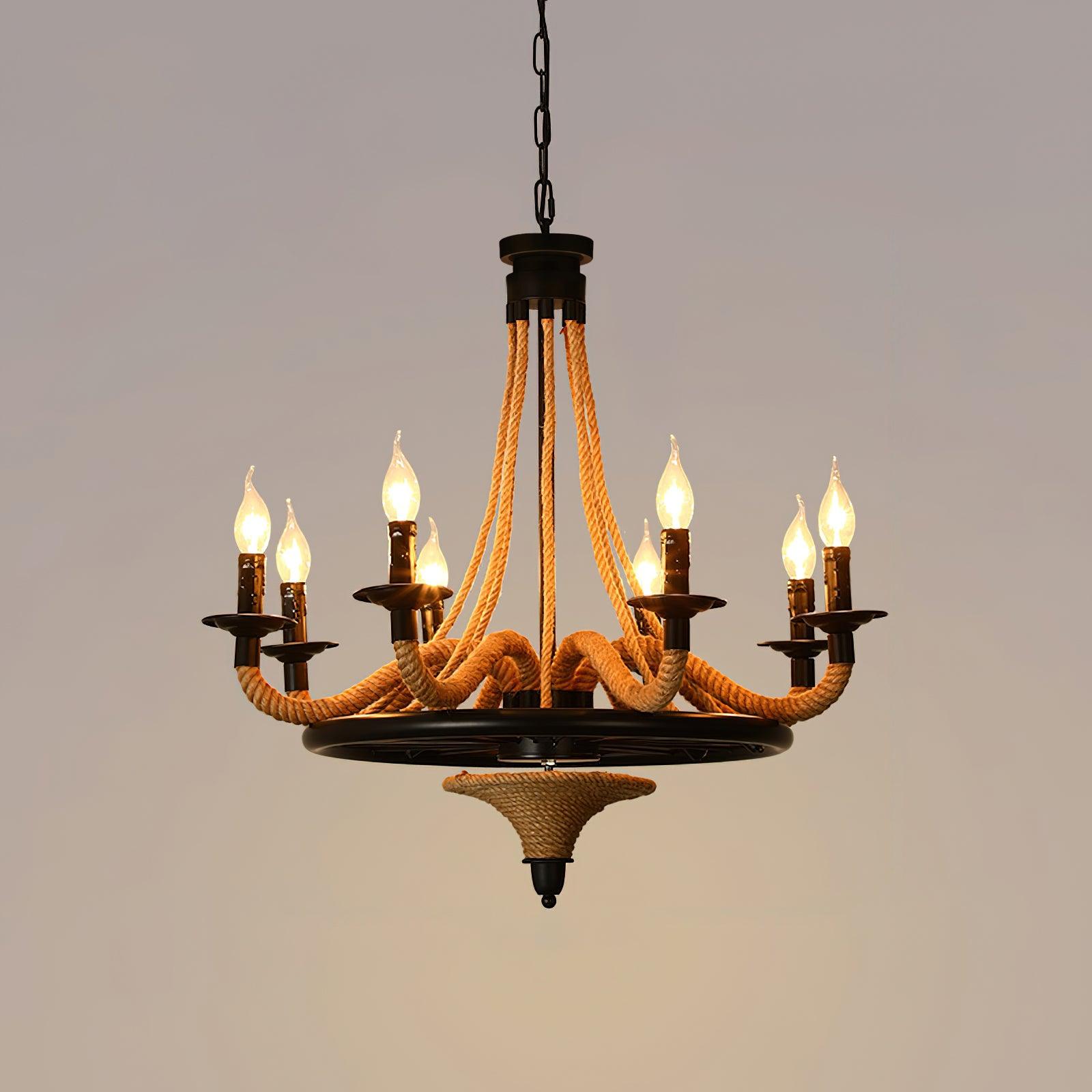 Hemp Rope Industrial Large Wheel Chandelier - Cueteks